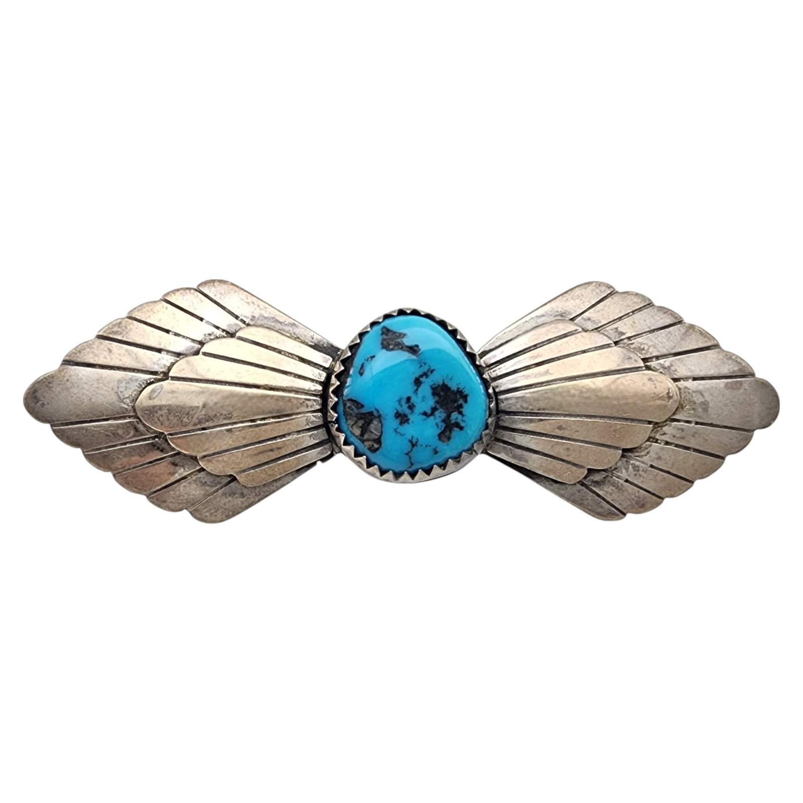 Johnny Johnson Navajo Sterling Turquoise Bow Brooch: Johnny Johnson Navajo Sterling Turquoise Bow Brooch | 7.3g