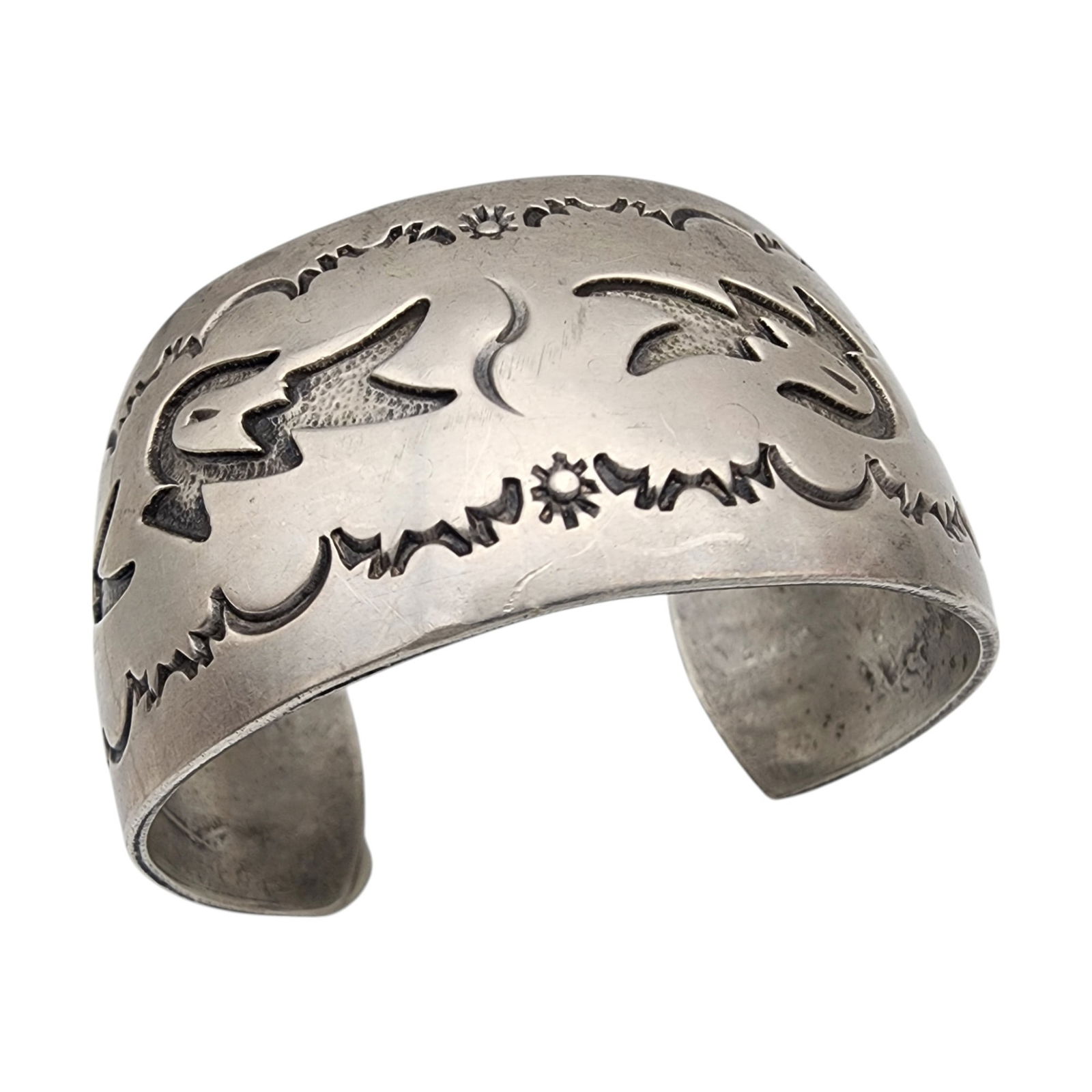 Vintage Navajo Sterling Stamped Wide Cuff Bracelet (1 of 8)