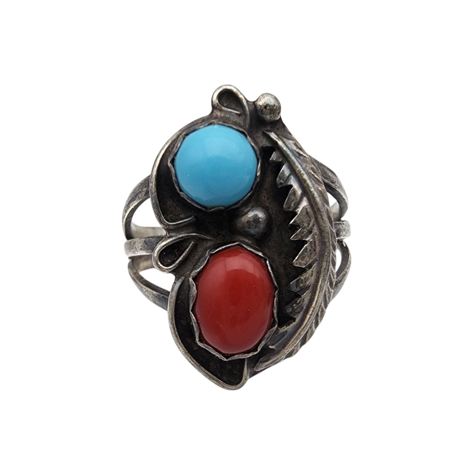 Paulene McCray Navajo Sterling Turquoise Coral Ring Sz 7.5 (1 of 8)