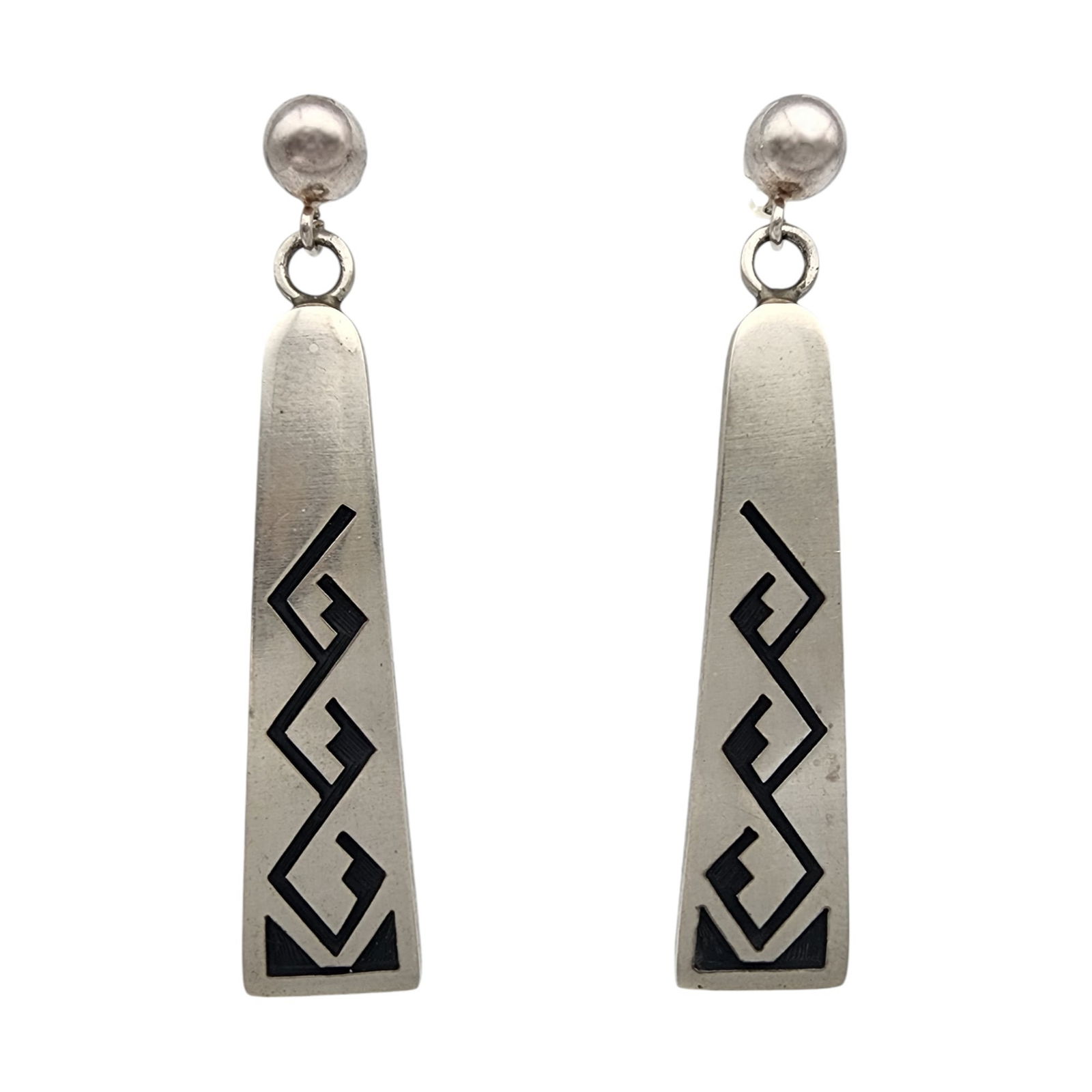 Weaver Selina Hopi Sterling Overlay Bar Dangle Earrings: Weaver Selina Hopi Sterling Overlay Bar Dangle Earrings | 7.3g