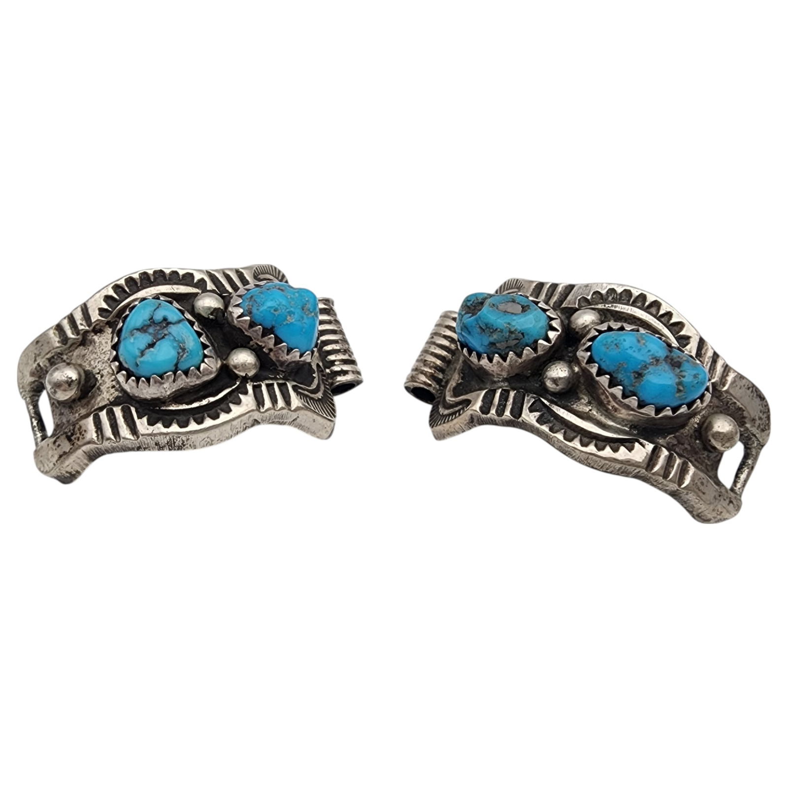 Dene Tsosie Bini Navajo Sterling Turquoise Stamped Watch Tips (1 of 5)