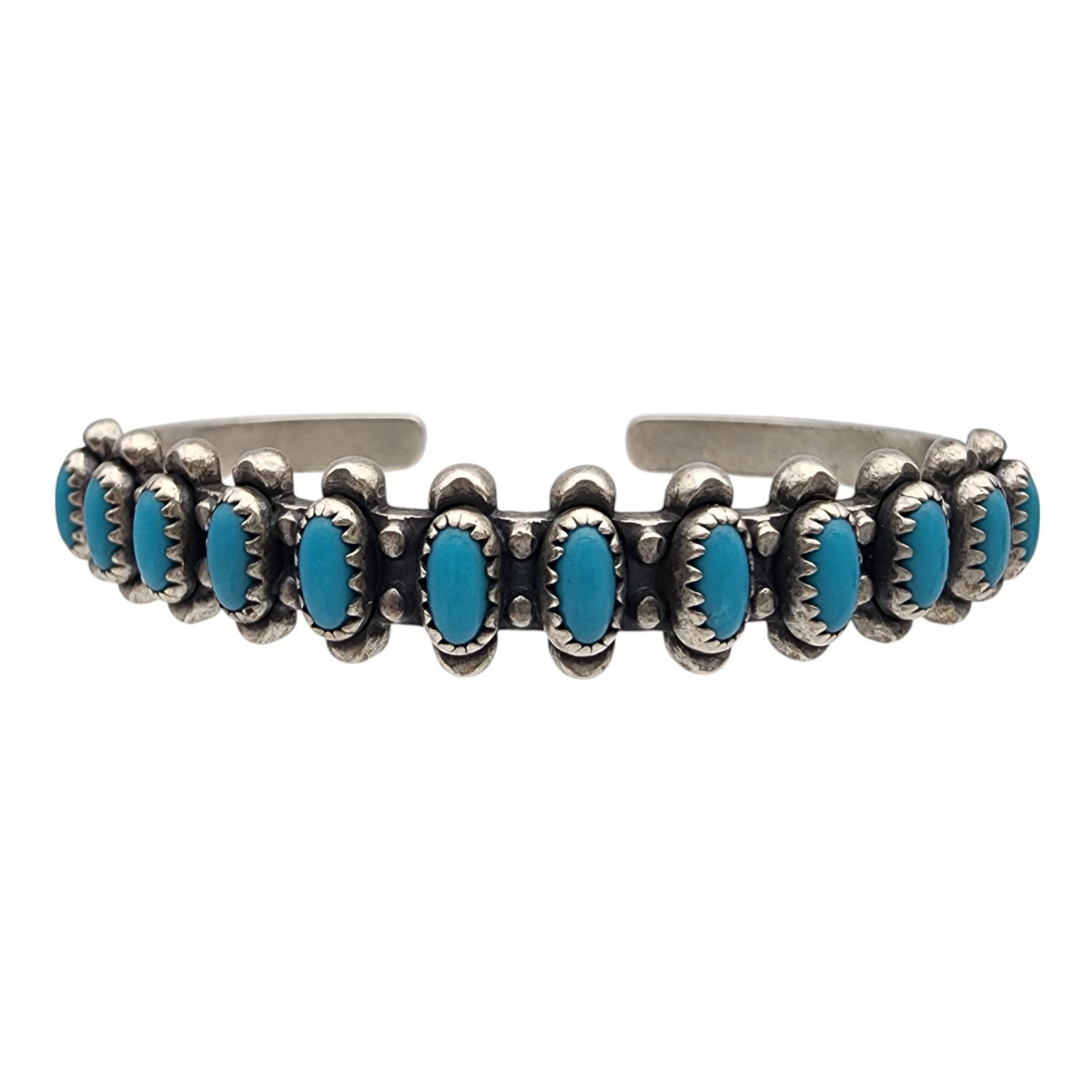 Bell Trading Post Sterling Turquoise Stamped Cuff Bracelet: Bell Trading Post Sterling Turquoise Stamped Cuff Bracelet | 13g