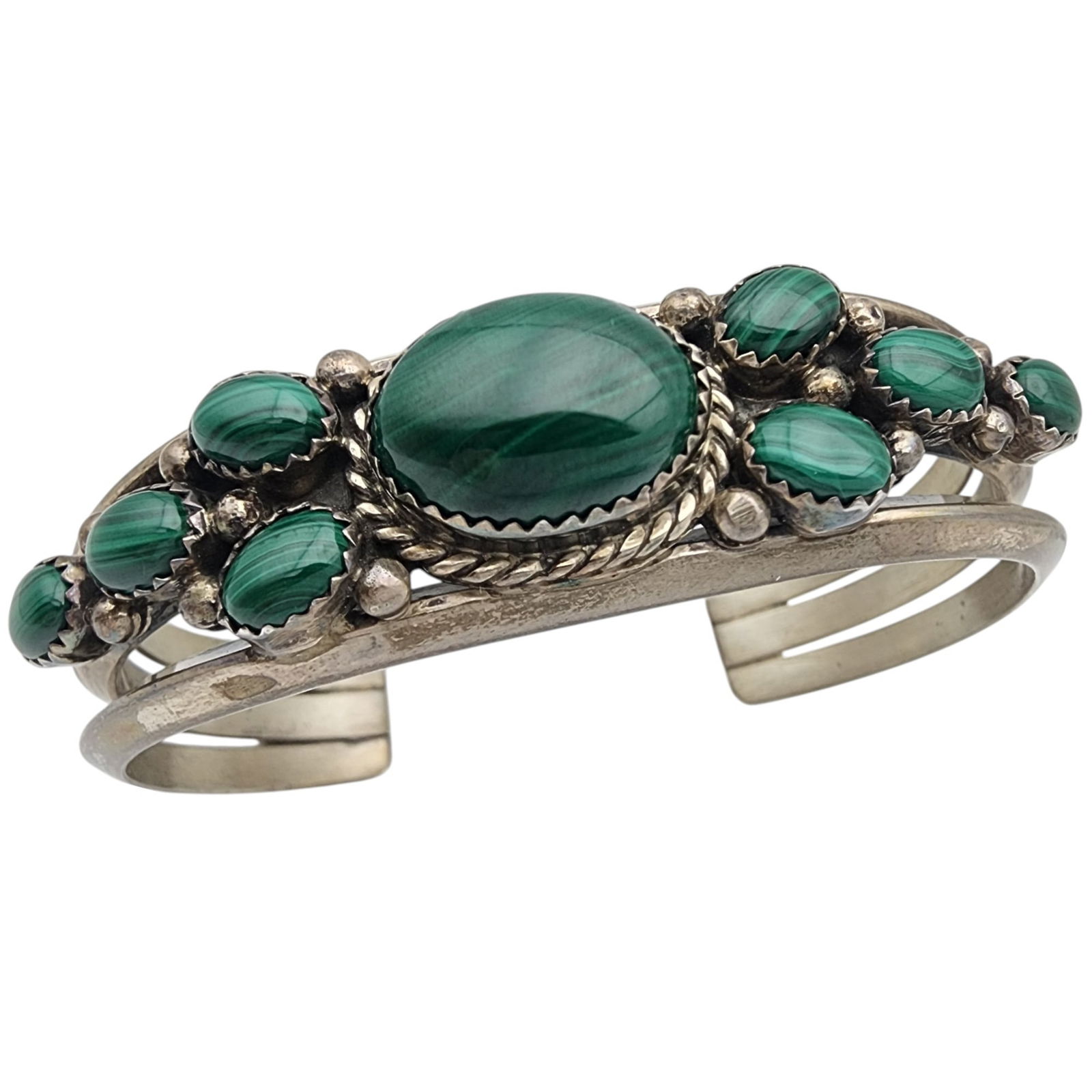 First American Traders Gallup Sterling Malachite Cuff Bracelet (1 of 11)