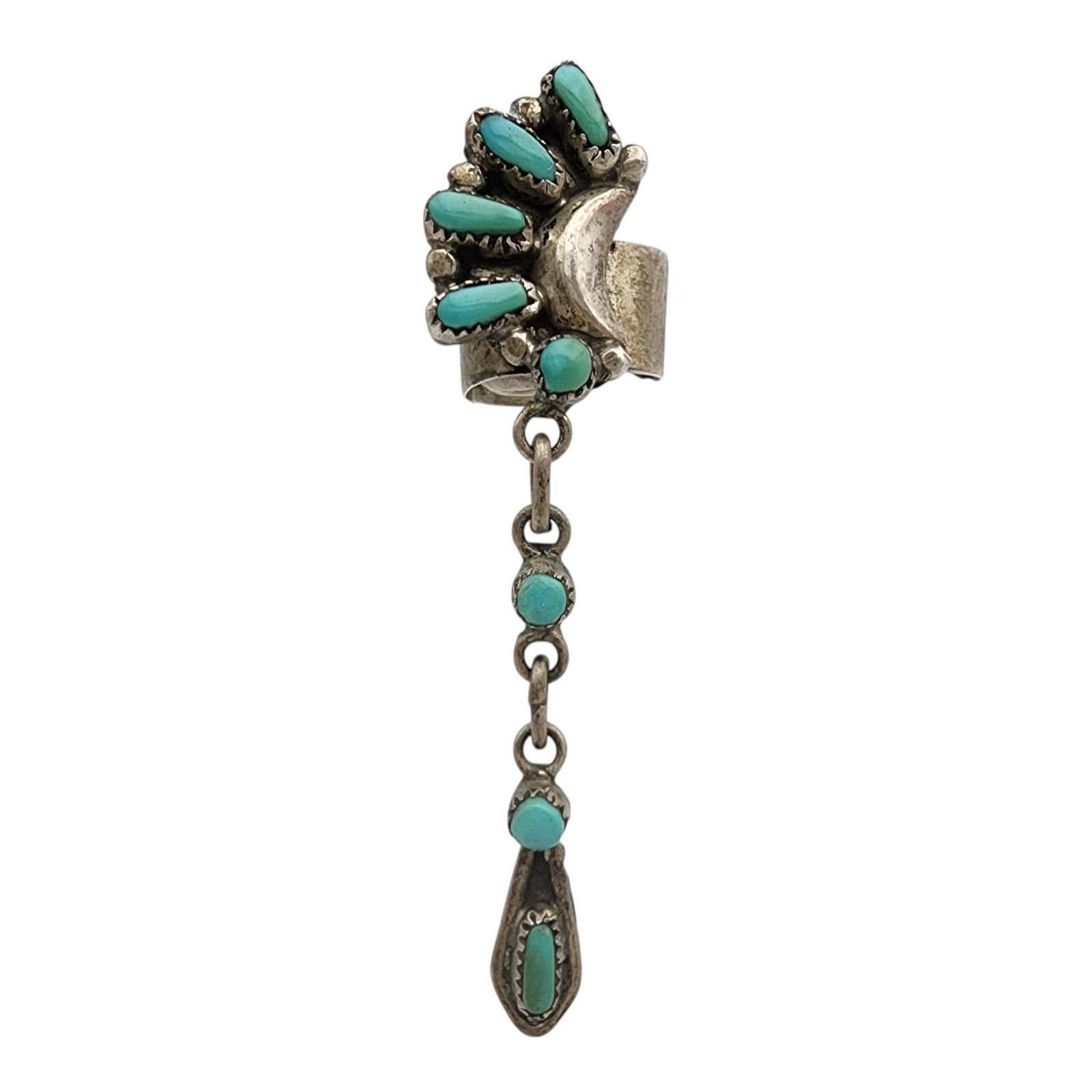 Bill & Lucinda Laweka Zuni Sterling Turquoise Earring Cuff: Bill & (Lou) Lucinda Laweka Zuni Sterling Turquoise Ear Cuff Earring | 3.6g