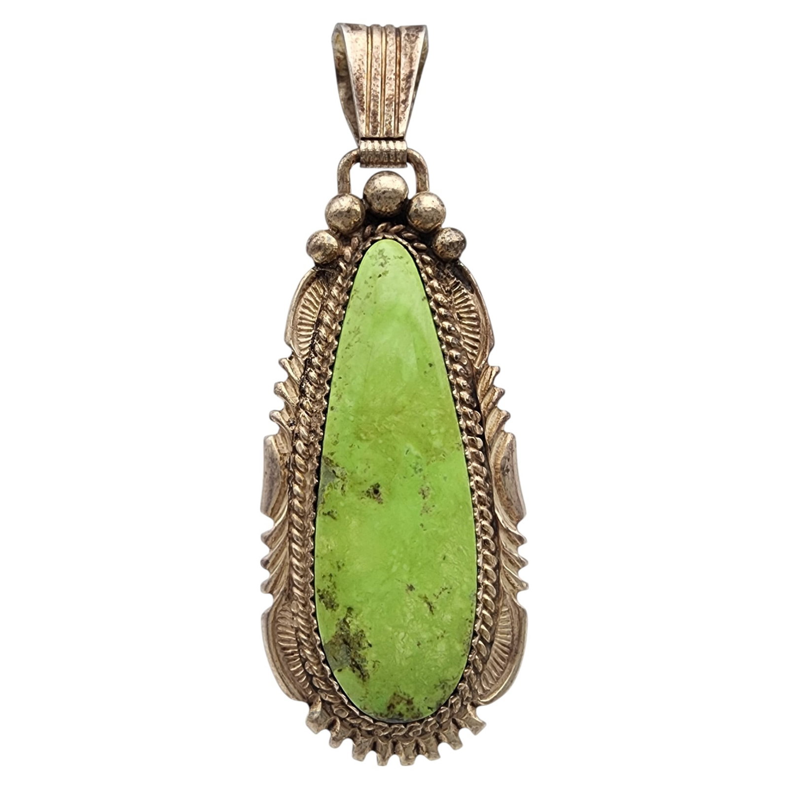 Signed Navajo Sterling Gaspeite Pendant (1 of 5)