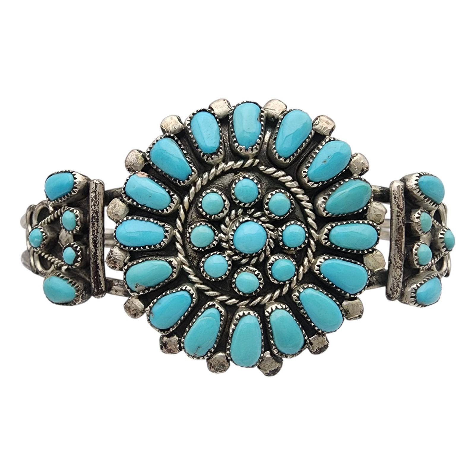Vintage Navajo Sterling Turquoise Cluster Cuff Bracelet (1 of 8)