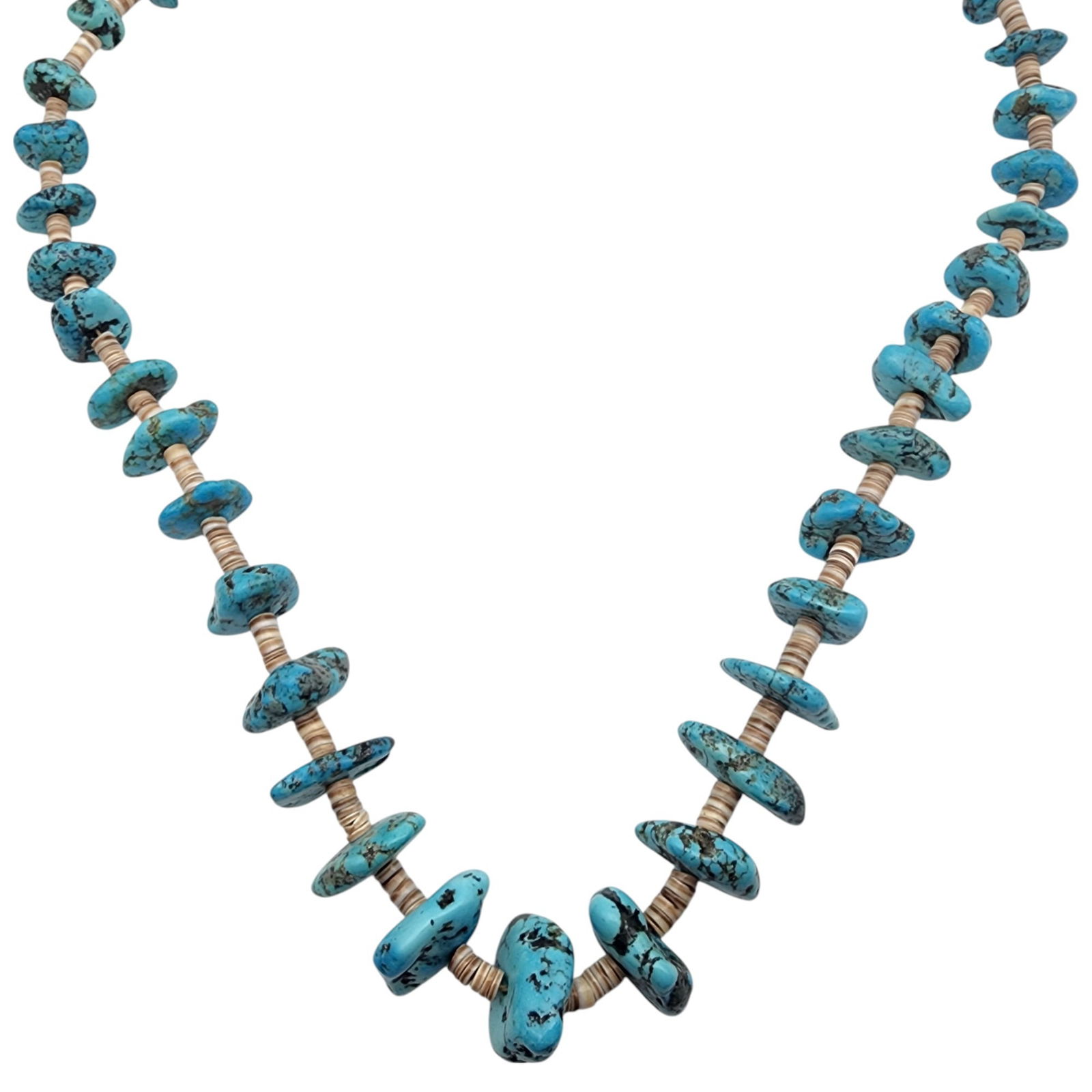 Vintage Santo Domingo Sterling Turquoise Chunk Heishi Necklace (1 of 10)