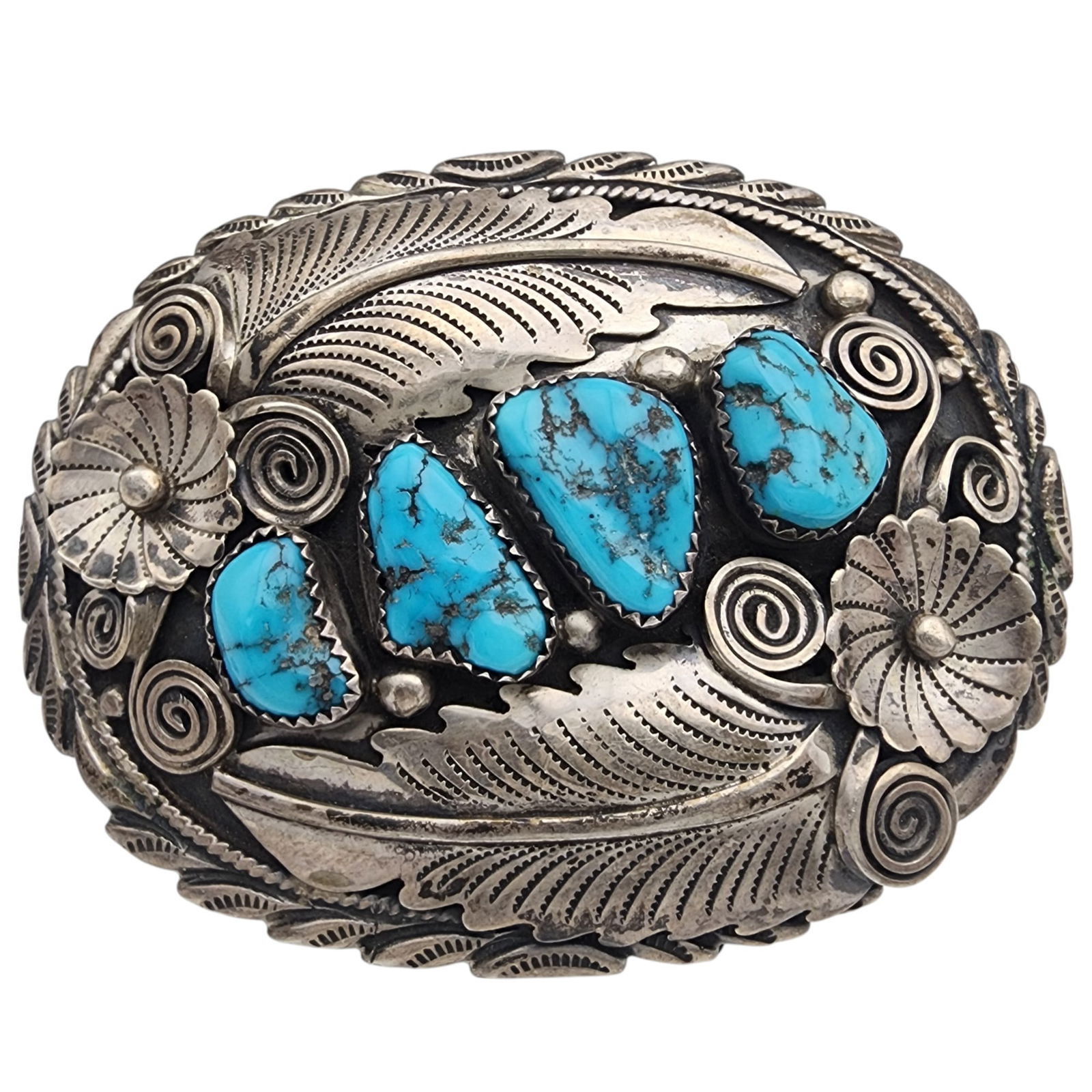 Jimmy Yazzie Navajo Sterling Turquoise Belt Buckle (1 of 7)