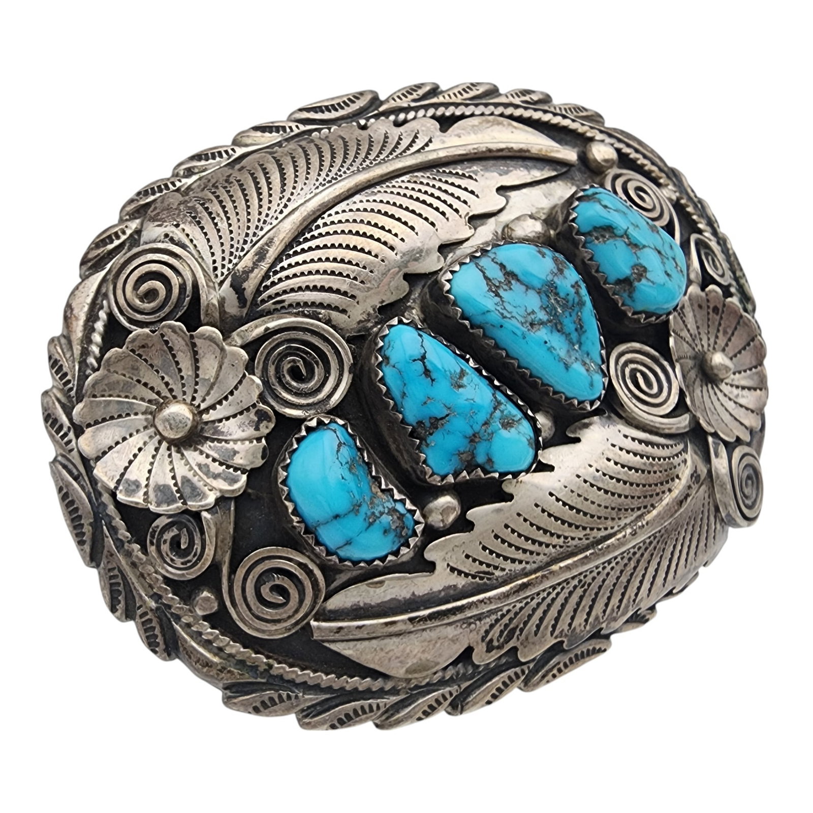Jimmy Yazzie Navajo Sterling Turquoise Belt Buckle - 2