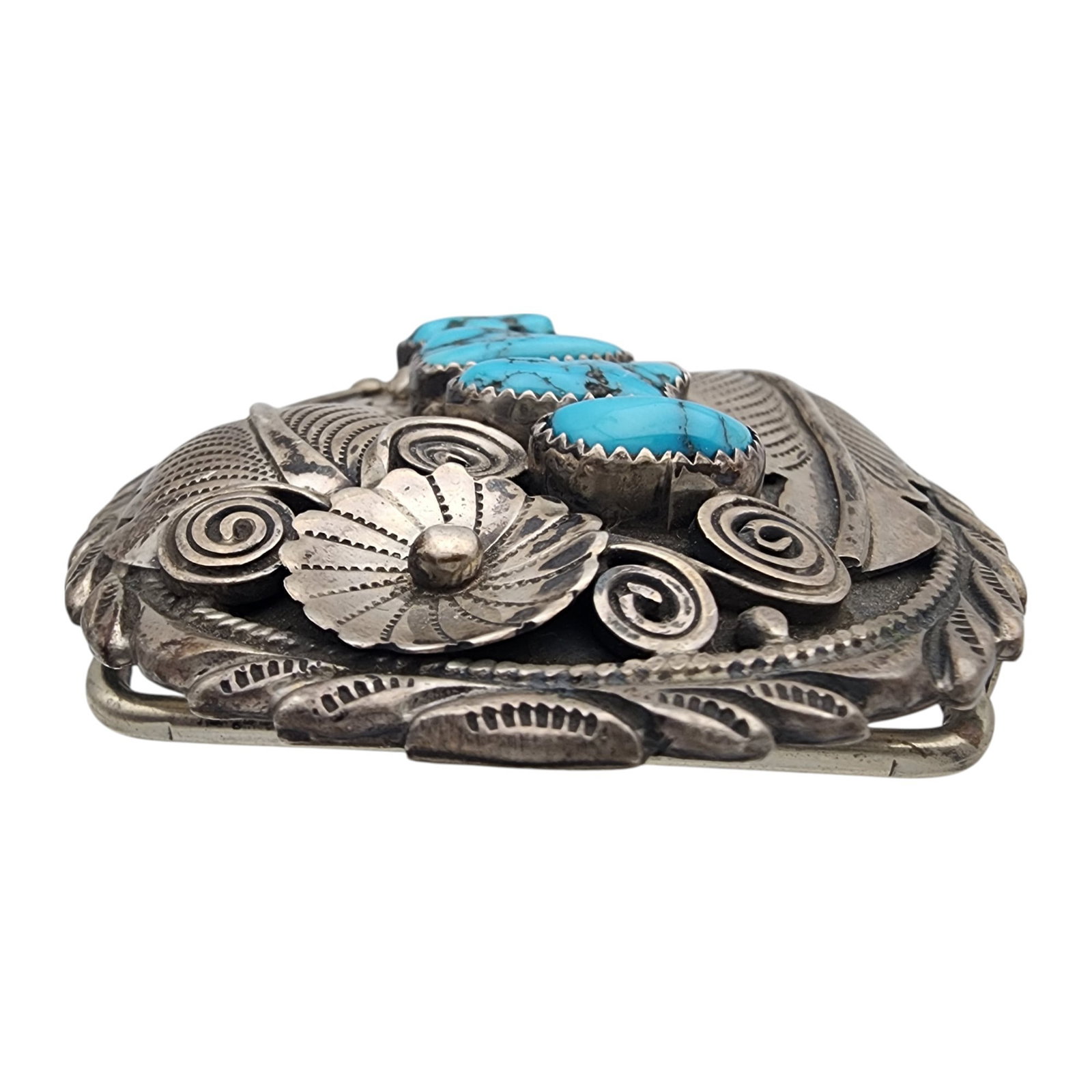 Jimmy Yazzie Navajo Sterling Turquoise Belt Buckle - 3