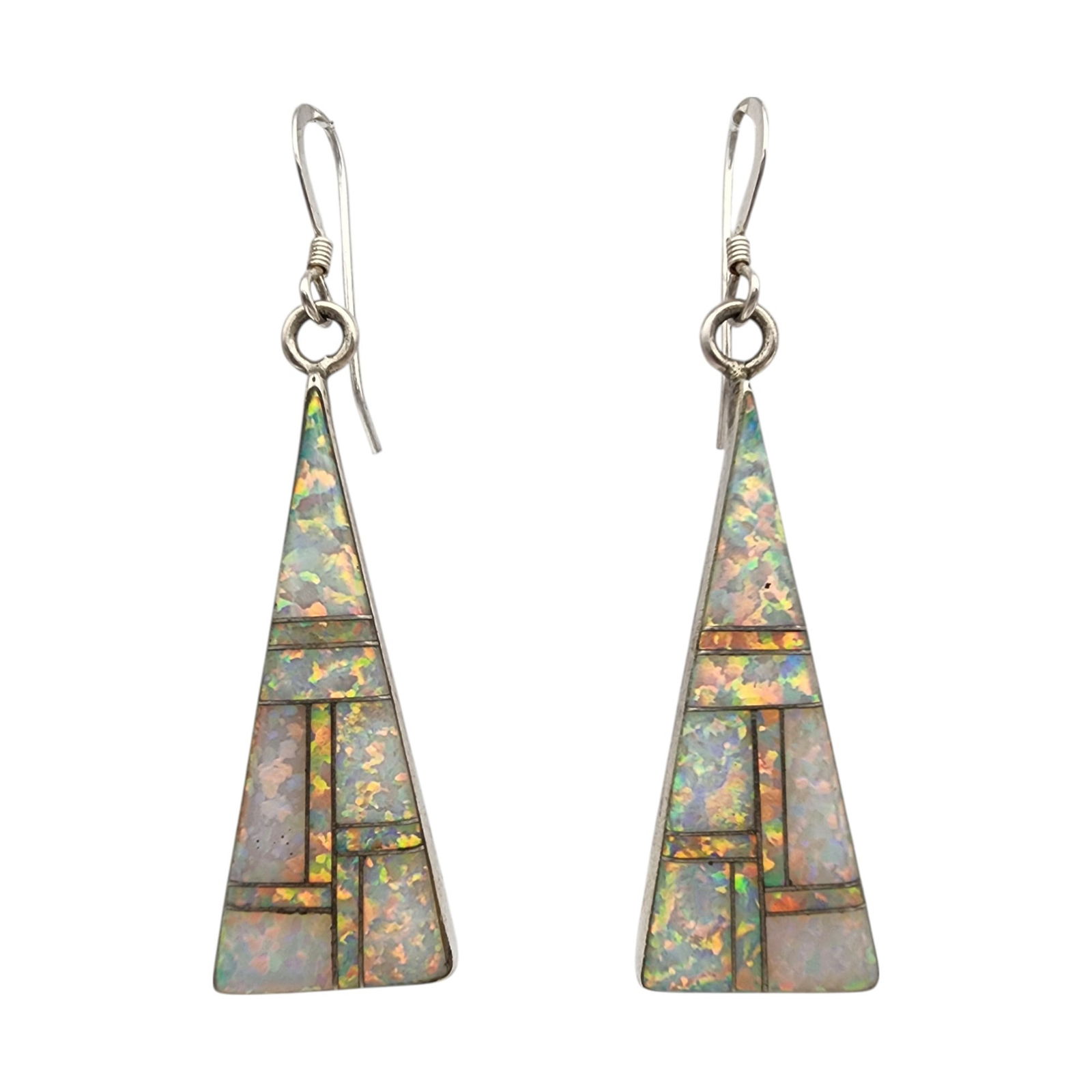 Signed Navajo Sterling Opal Inlay Earrings: Signed LD (possibly Leonard Dixson?) Navajo Sterling Opal Inlay Earrings | 3.8g