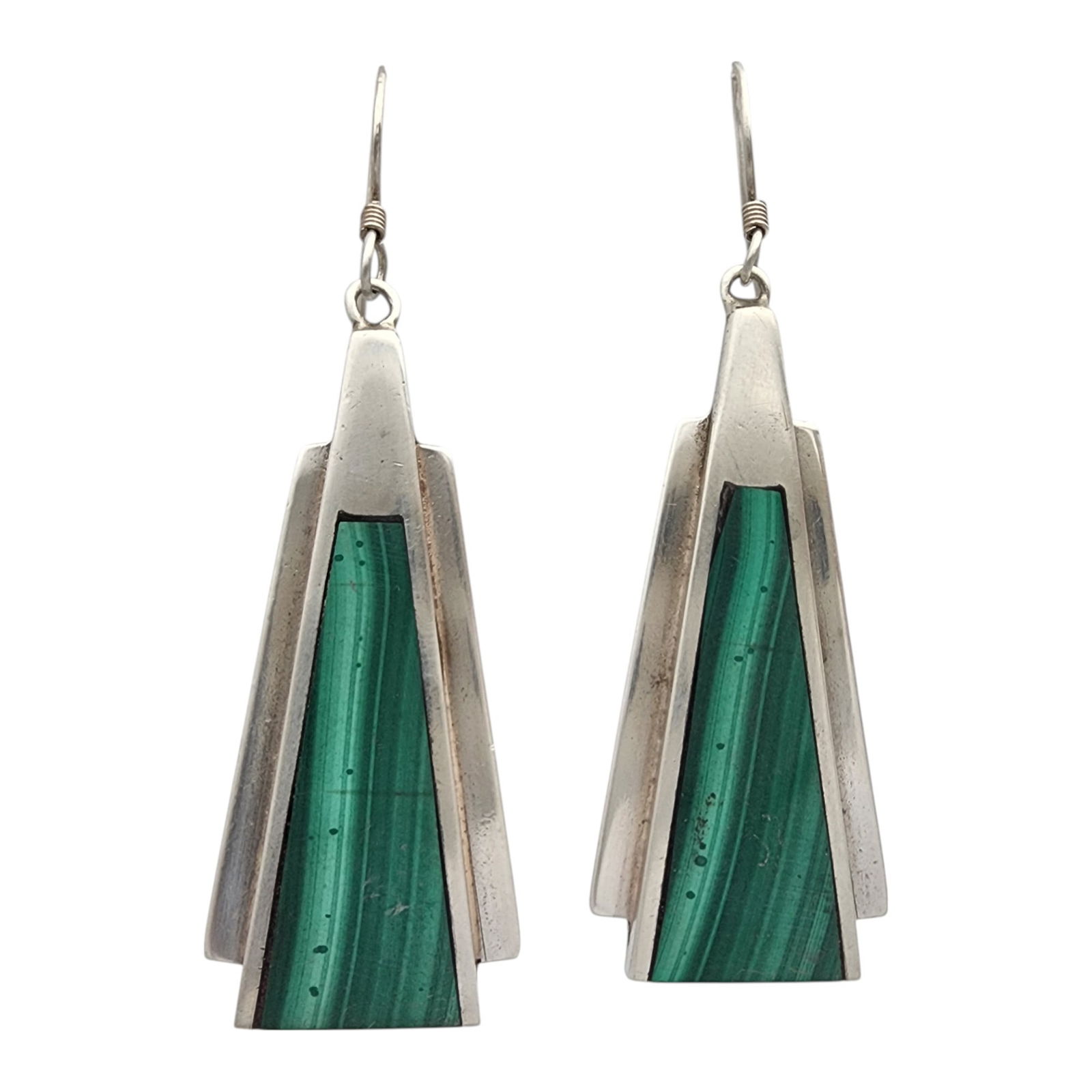 Angeline Miller Navajo Sterling Malachite Earrings: Angeline Miller Navajo Sterling Malachite Earrings | 13.7g