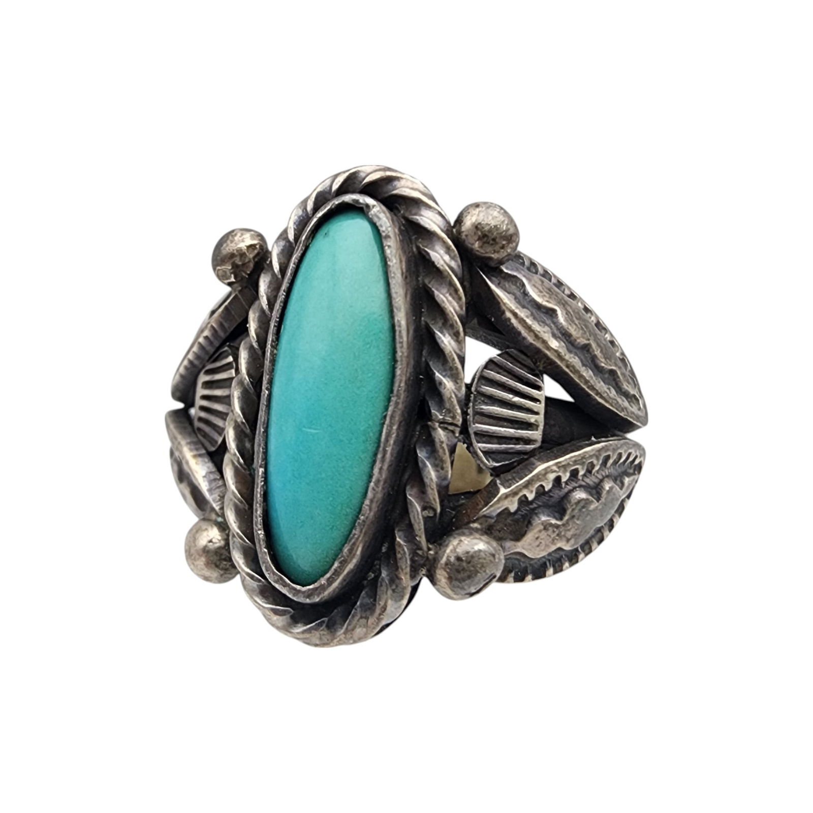 Signed Navajo Sterling Turquoise Stamped Ring Sz 7 (1 of 10)