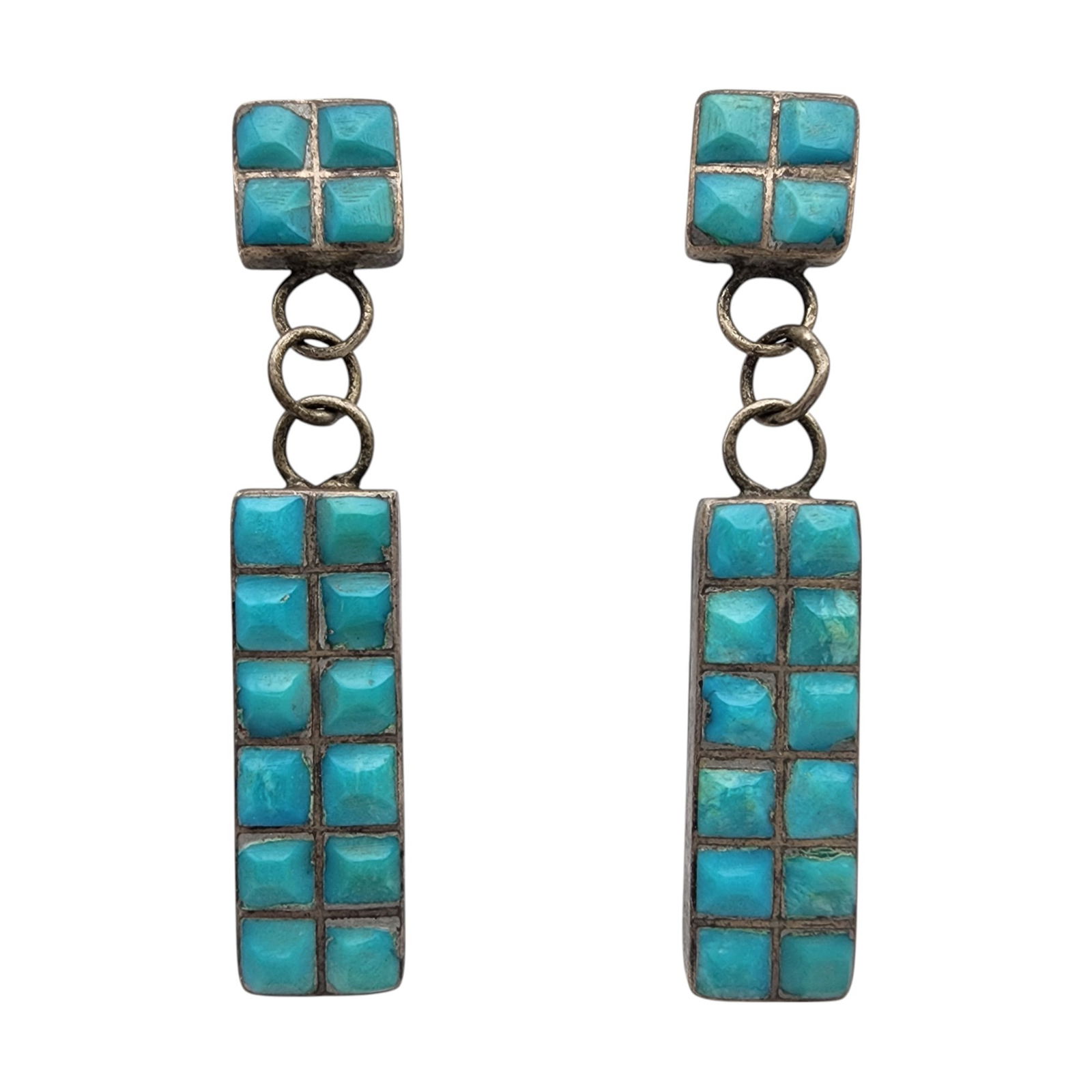 Vintage Navajo Sterling Turquoise Cobblestone Dangle Earrings (1 of 4)