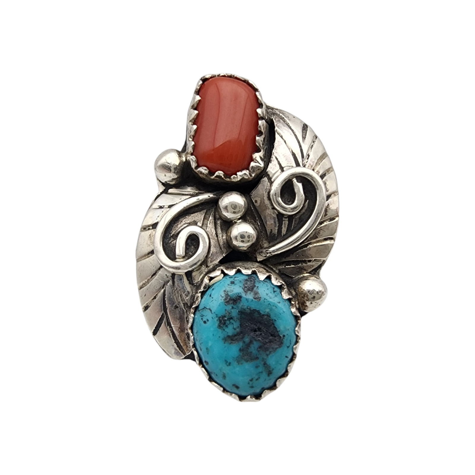 Navajo Sterling Turquoise Coral Ring Sz 6: Navajo Sterling Turquoise Coral Ring Sz 6 | 3.4g