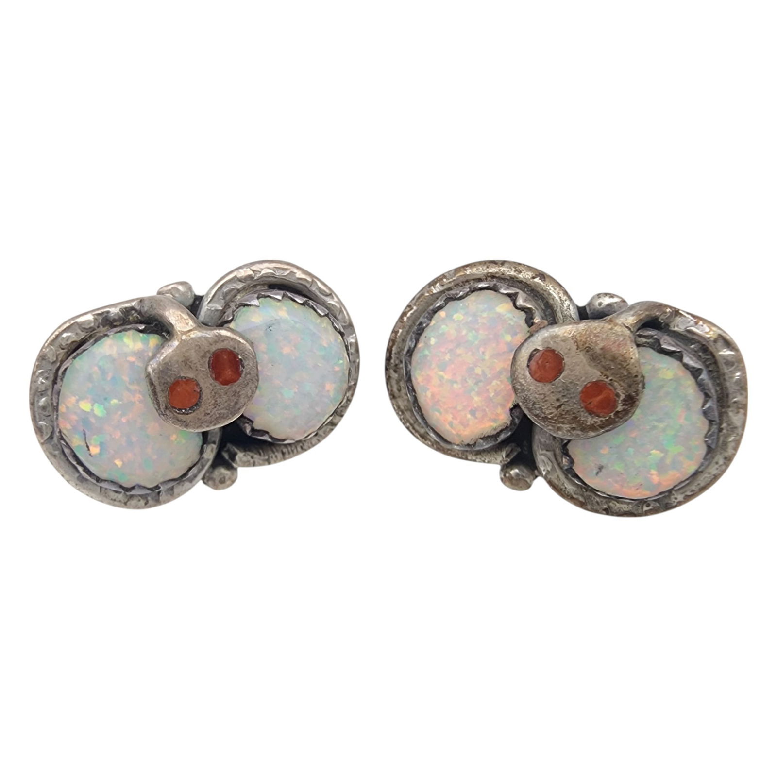 Effie Calavaza Zuni Sterling Opal Snake Earrings (1 of 4)