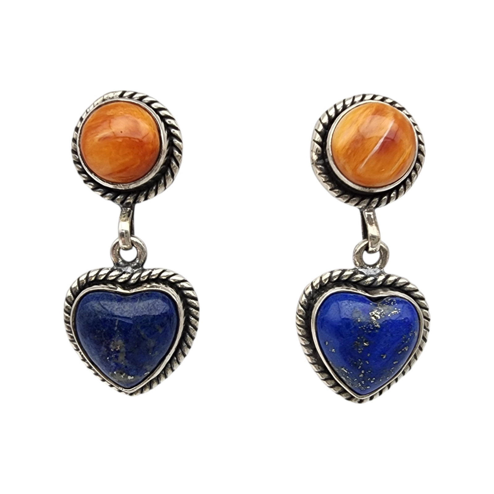 Southwest Sterling Spiny Oyster and Lapis Lazuli Dangle Earrings: Southwest Sterling Spiny Oyster and Lapis Lazuli Dangle Earrings | 9.2g