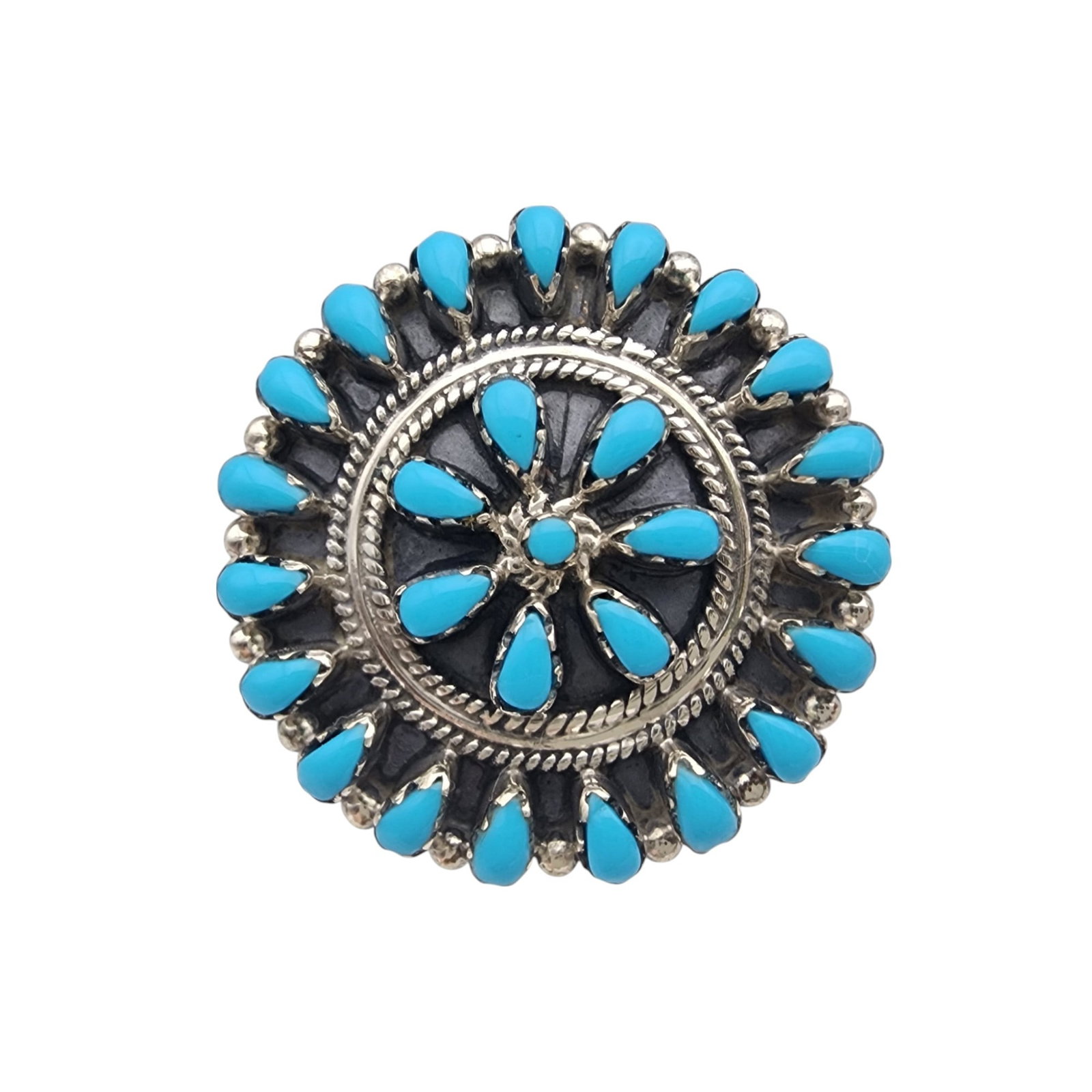 Southwest Sterling Petit Point Cluster Ring Sz 9: Southwest Sterling Petit Point Cluster Ring Sz 9, 8.5g