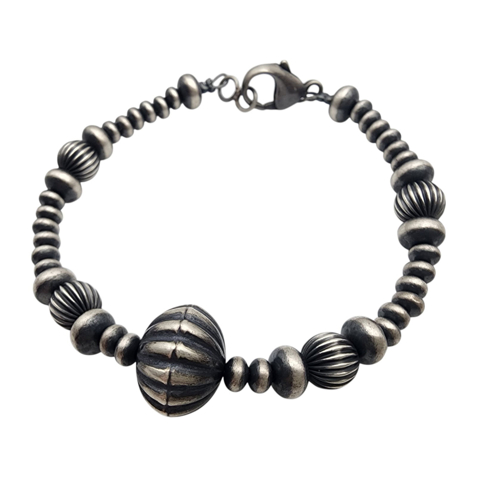 Southwest Sterling Silver Rondelle Bead Bracelet: Southwest Sterling Silver Rondelle Bead Bracelet | 11.2g