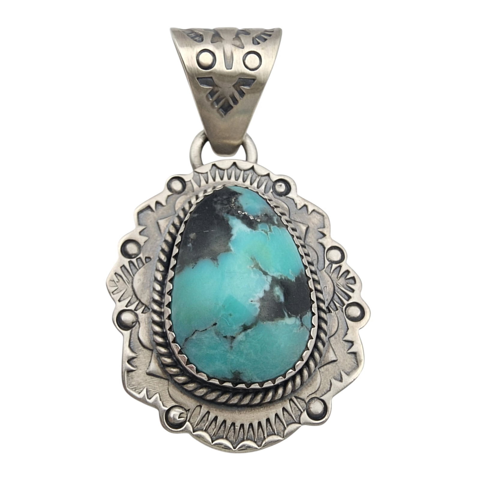 Zia Sterling Turquoise Stamped Pendant (1 of 6)