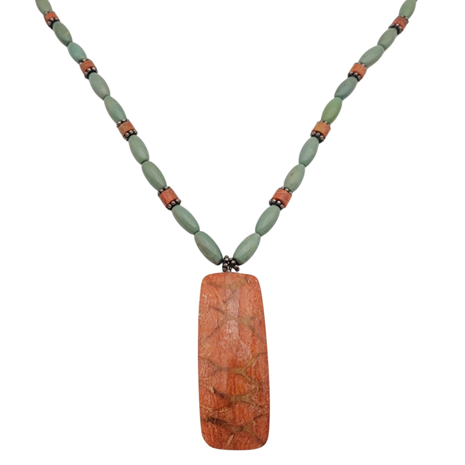 Southwest Sterling Spiny Oyster Bead Necklace: Southwest Sterling Spiny Oyster Bead Necklace | 20.6g