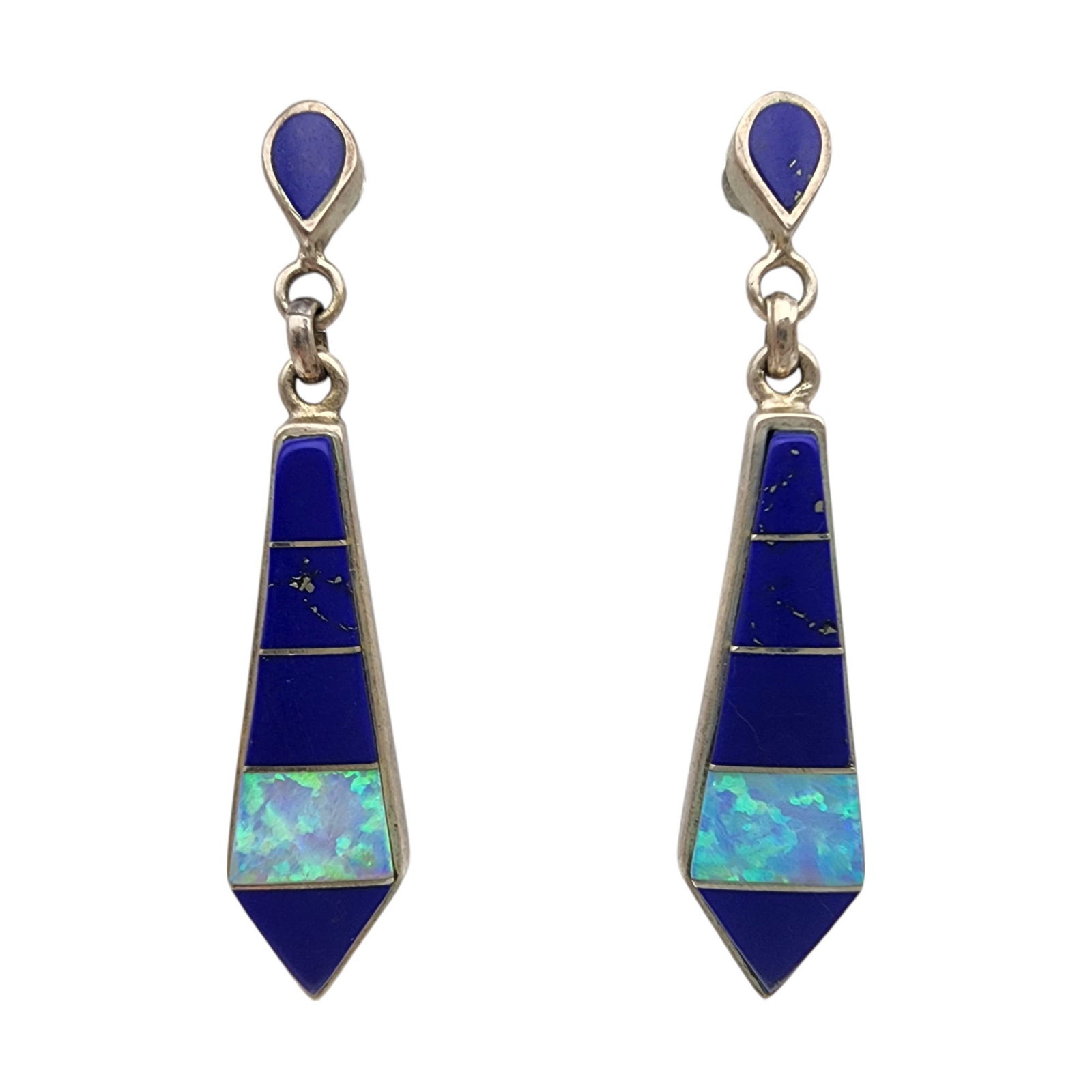 Southwest Sterling Lapis Lazuli and Opal Inlay Earrings (1 of 4)