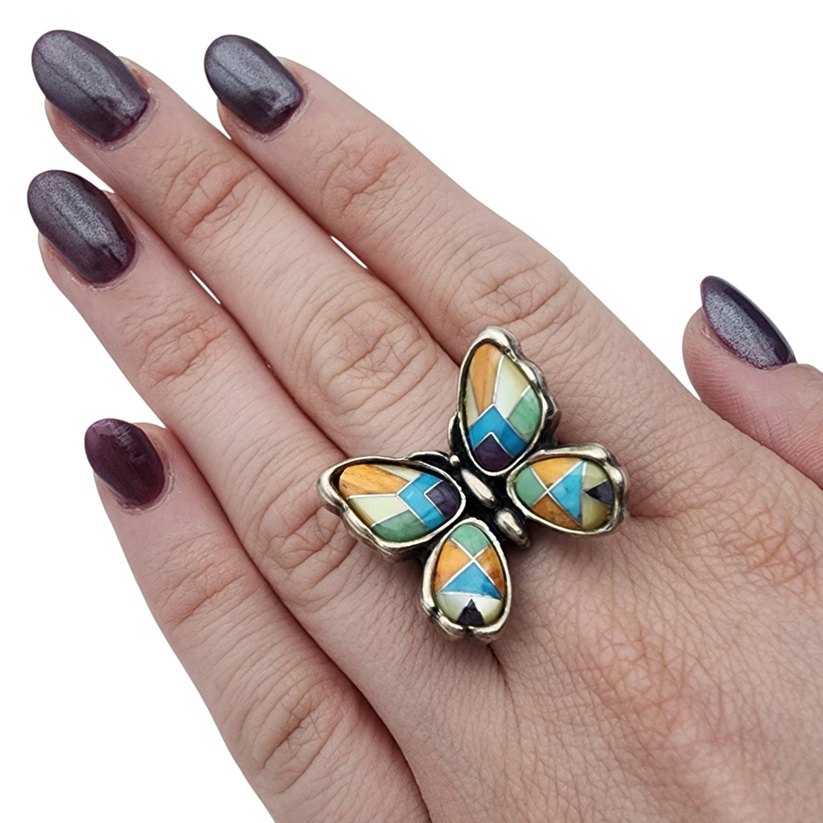 Carolyn Pollack Relios Sterling Multistone Inlay Butterfly Ring Sz 8: Exquisite! Carolyn Pollack Relios Sterling Multistone Inlay Butterfly Ring Sz 8 | 17.2g
