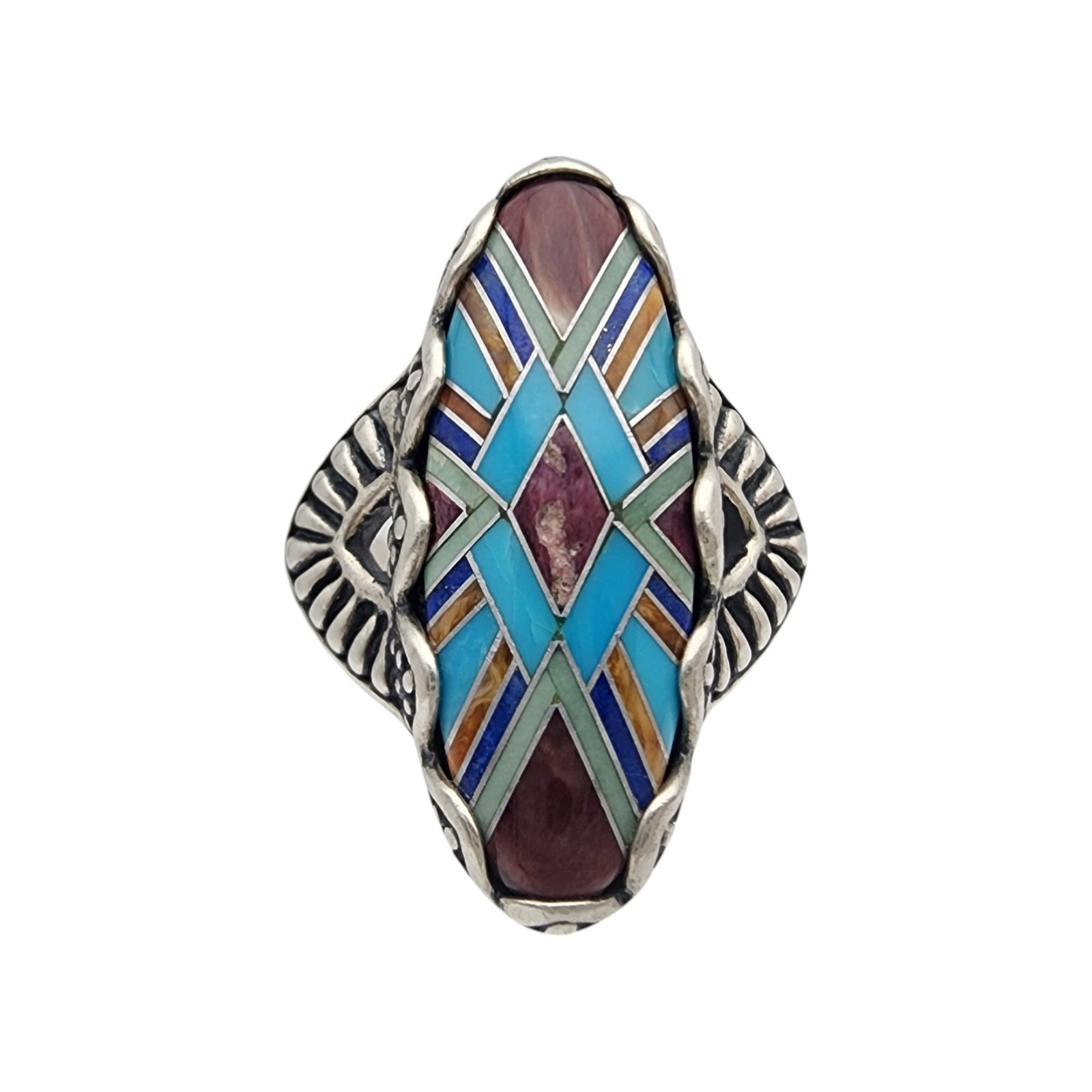 Carolyn Pollack Relios Sterling Multistone Inlay Ring Sz 7: Carolyn Pollack Relios Sterling Multistone (Purple Spiny Oyster, turquoise, spiny oyster, etc.) Inlay Ring Sz 7 | 8.2g