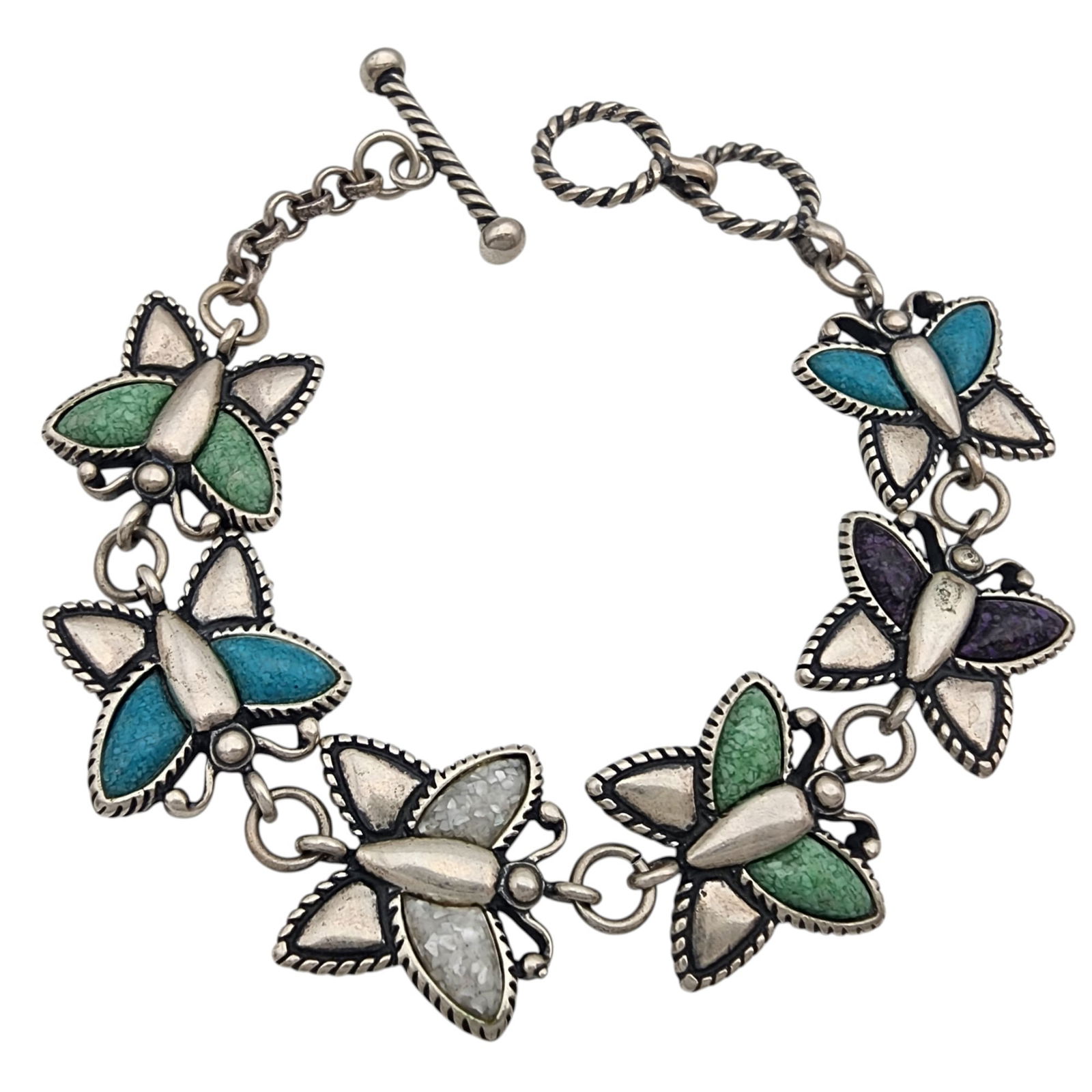 Carolyn Pollack Relios Sterling Multistone Inlay Butterfly Bracelet: Gorgeous! Carolyn Pollack Relios Sterling Multistone Inlay Butterfly Bracelet 26.5g