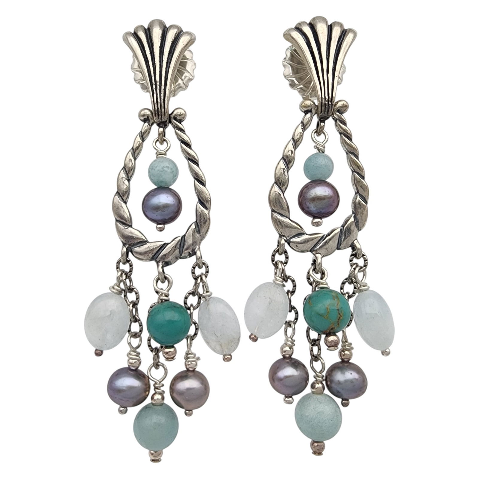 Carolyn Pollack Relios Sterling Multistone Bead Dangle Earrings: Carolyn Pollack Relios Sterling Multistone Bead Dangle Earrings | 11.2g