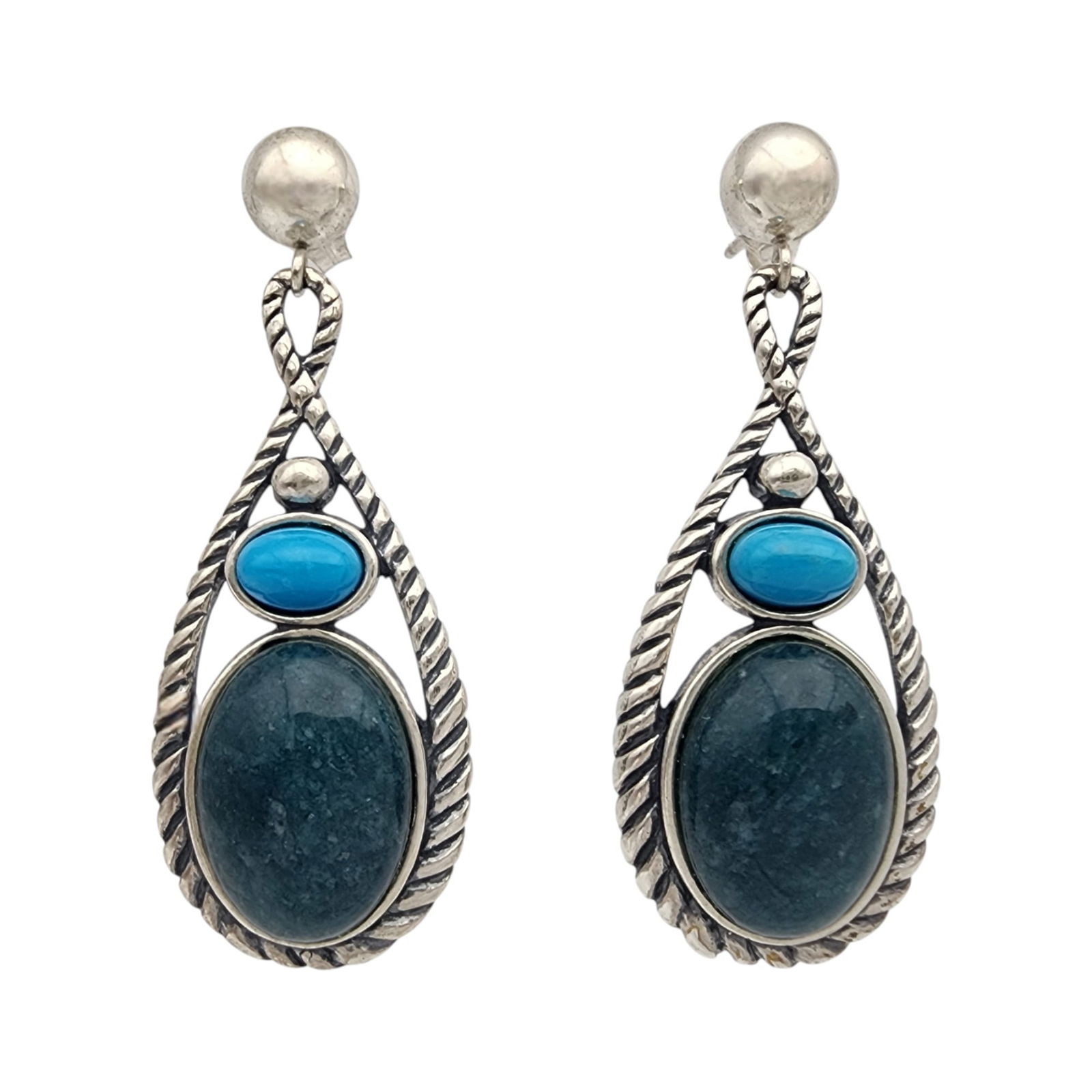 Carolyn Pollack Relios Sterling Multistone Dangle Earrings: Carolyn Pollack Relios Sterling Multistone Dangle (Turquoise, Jade, Peacock Pearl, Quartz?) Earrings | 8.4g