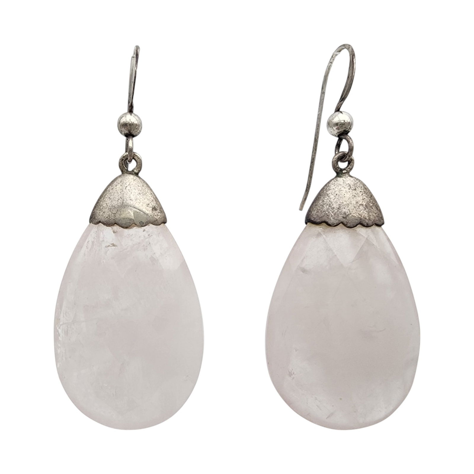 Jay King Mine Finds Sterling Pear Cut Rose Quartz Earrings: Jay King Mine Finds/Desert Rose Trading Sterling Pear Cut Rose Quartz Earrings 9.6g