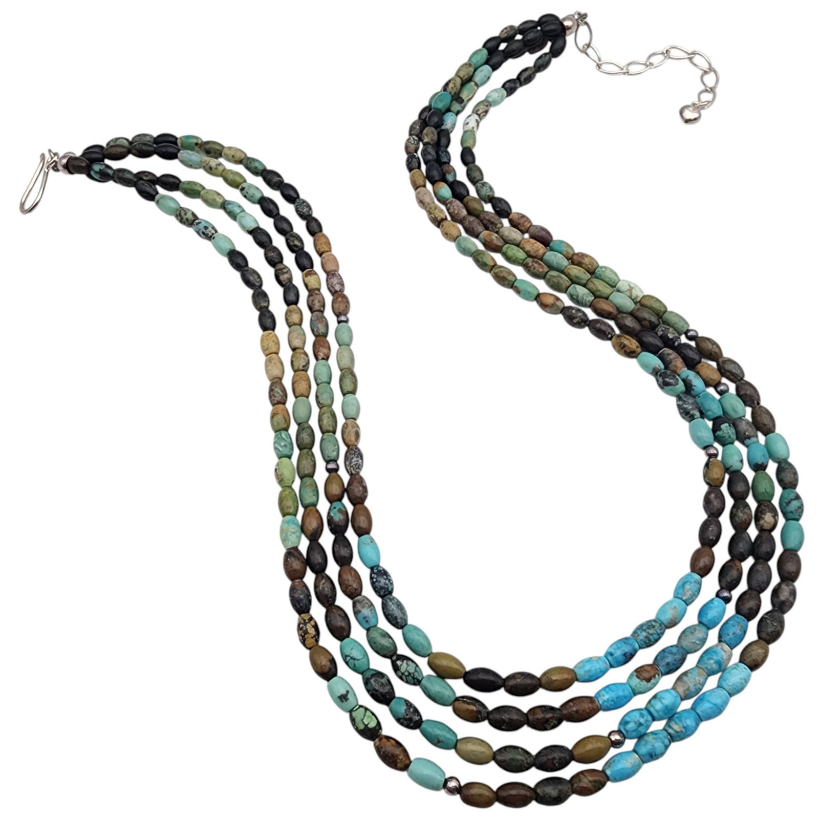 Jay King Mine Finds Sterling Turquoise Multistrand Necklace: Jay King Mine Finds/Desert Rose Trading Sterling Turquoise Multistrand Necklace 45g