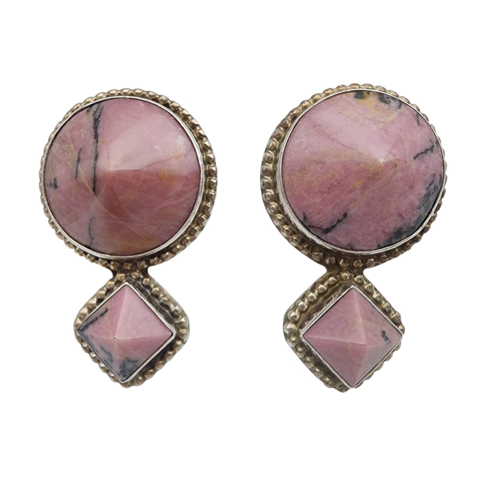 Jay King Mine Finds Sterling Rhodonite Earrings: Jay King Mine Finds/Desert Rose Trading Sterling Rhodonite Earrings 16.3g