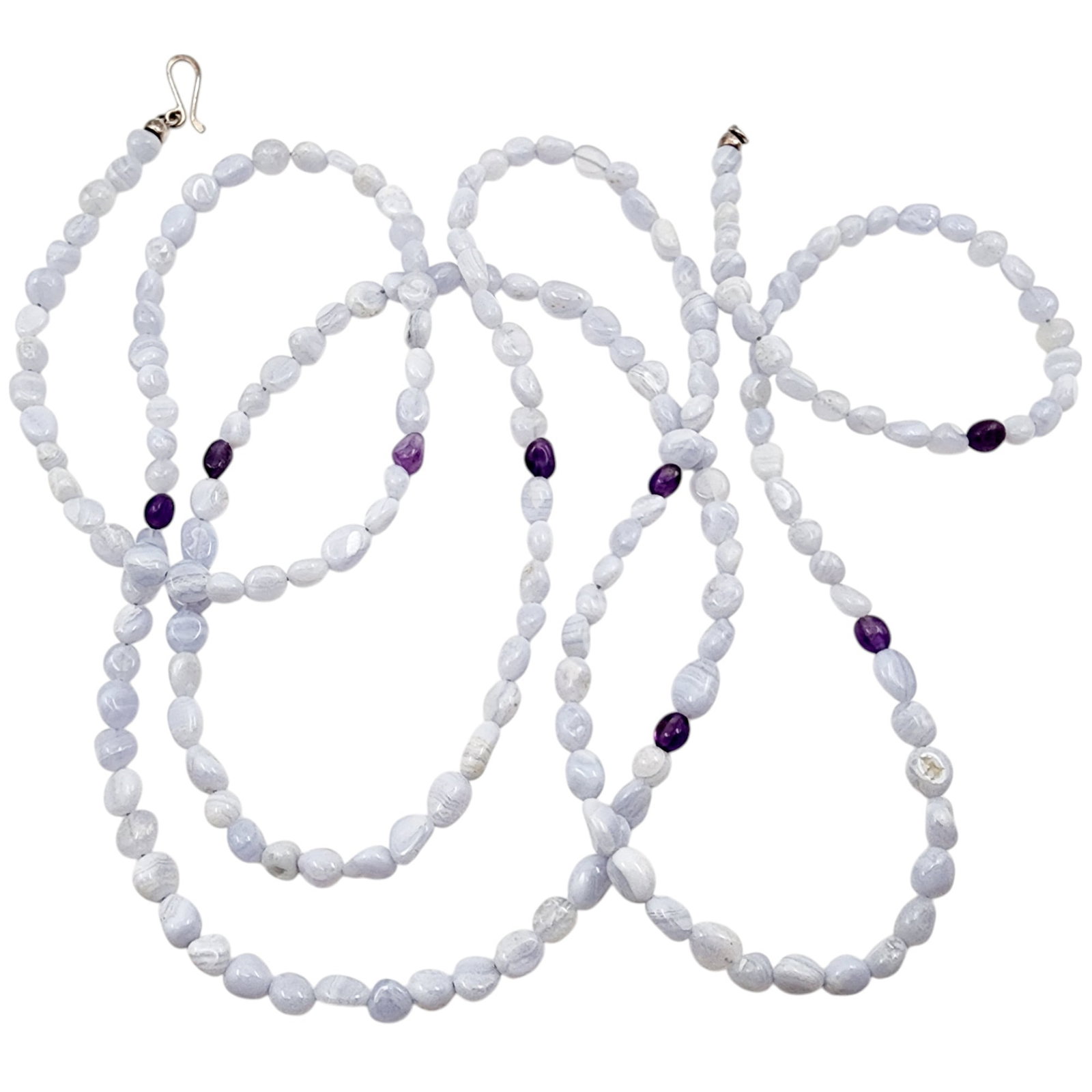 Jay King Mine Finds Sterling Blue Lace Agate Amethyst Necklace: Jay King Mine Finds/Desert Rose Trading Sterling Blue Lace Agate Amethyst Necklace 75g