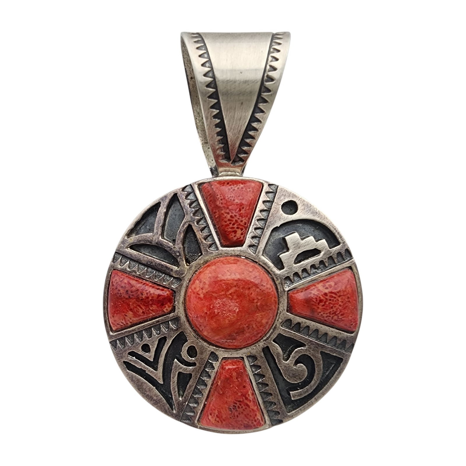 Jay King Mine Finds Sterling Coral Overlay Pendant: Jay King Mine Finds/Desert Rose Trading Sterling Coral Overlay Pendant 16g