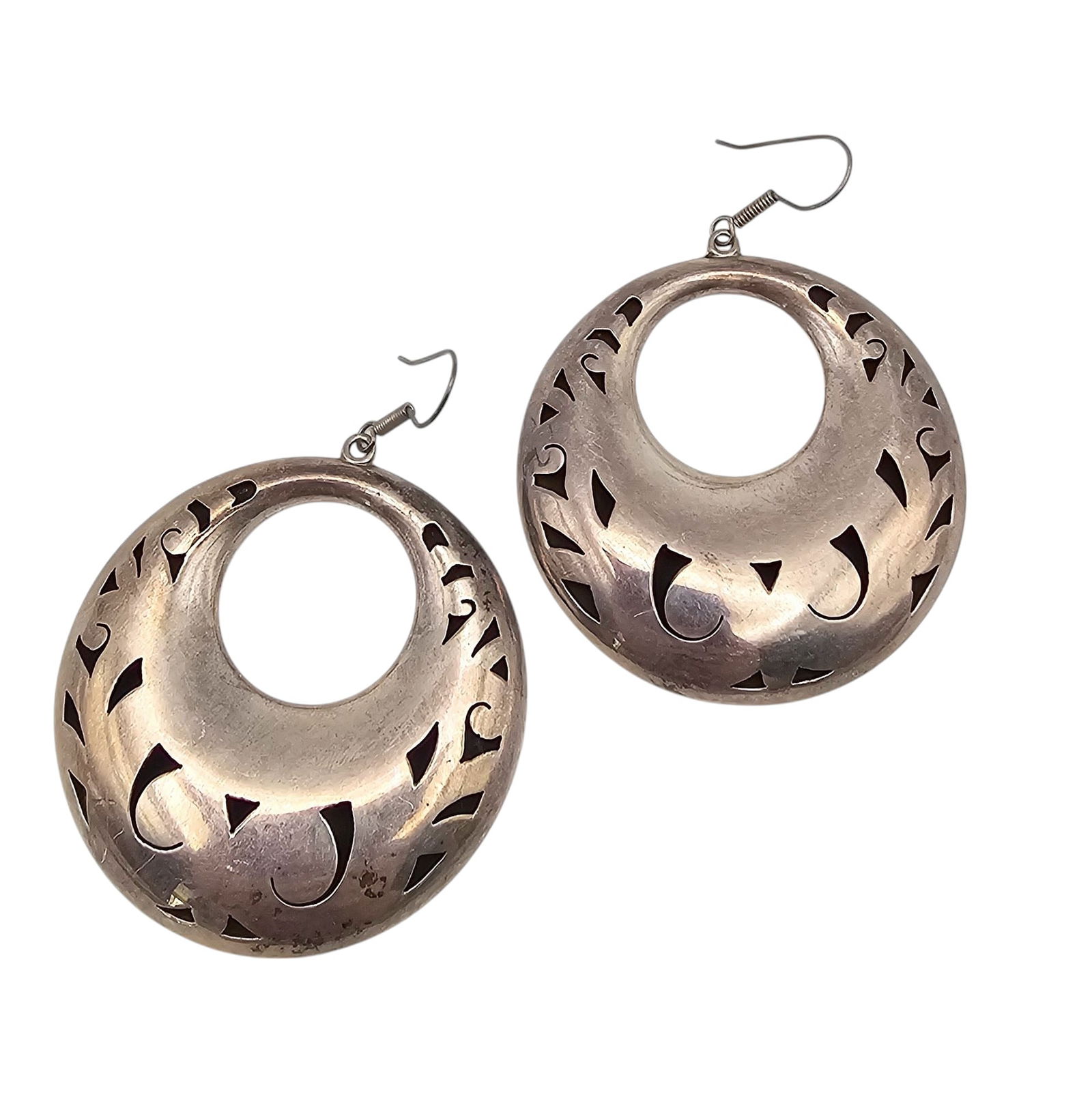 Mexico Sterling Hollow Cut Out Dangle Earrings: Mexico Sterling Hollow Cut Out Drop Dangle Earrings 15.2 G