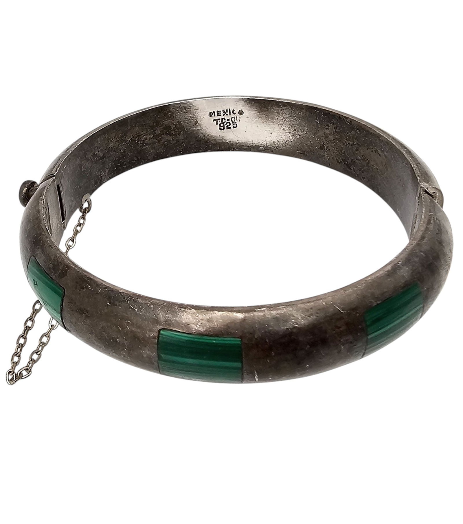 Mexico Sterling Malachite Hinge Bangle Bracelet - 2