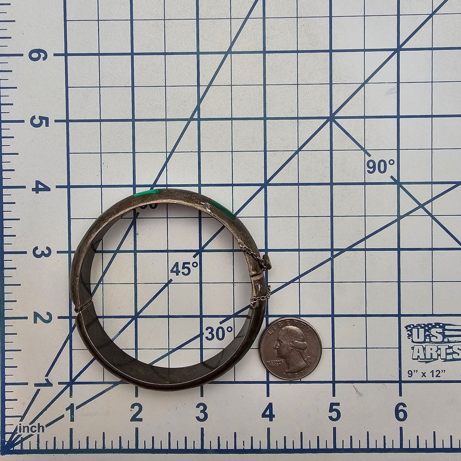 Mexico Sterling Malachite Hinge Bangle Bracelet - 4