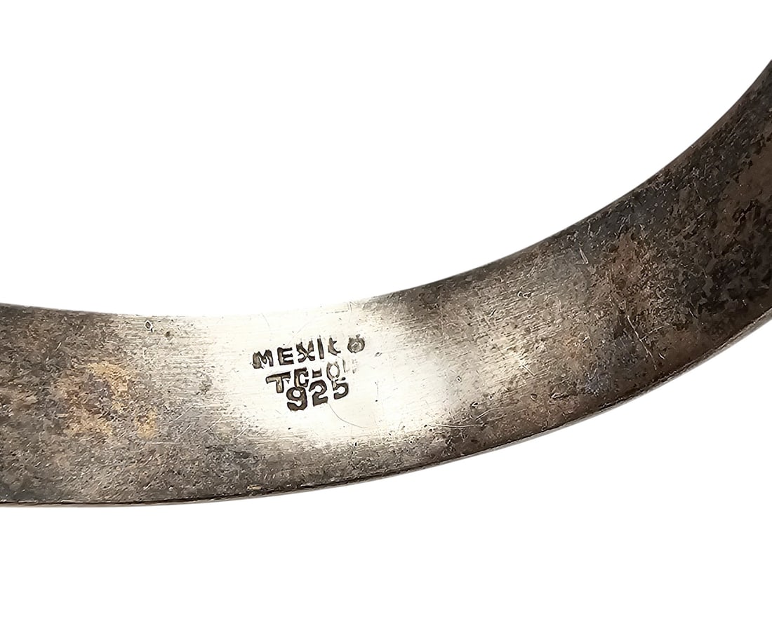 Mexico Sterling Malachite Hinge Bangle Bracelet - 5