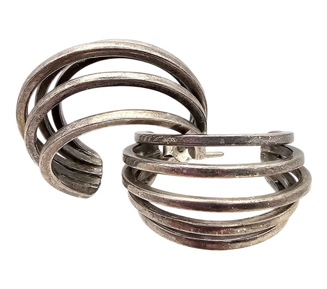 Mexico TB-73 Sterling Hoop Earrings: Mexico TB-73 Sterling Hoop Earrings 14.7 G