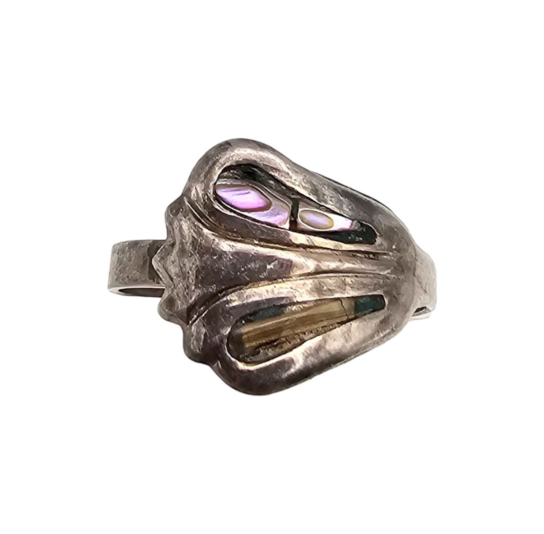 Signed Mexico Sterling Abalone Ring Size 6: Signed Mexico Sterling Abalone Ring Size 6 1.9 G as is