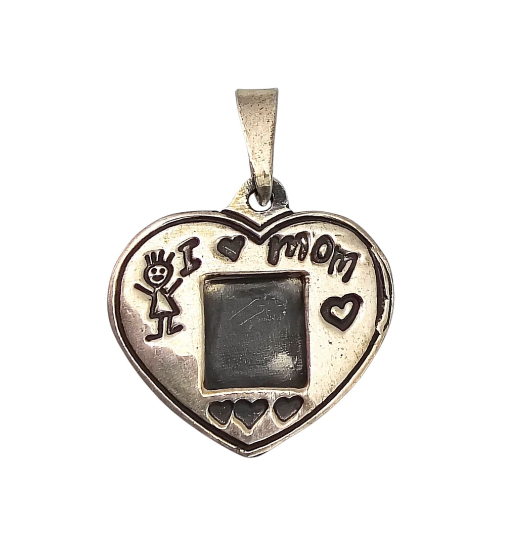Signed EFS Mexico Sterling I Love Mom Picture Pendant: EFS Mexico Sterling I Love Mom Frame Pendant 4.3 G
