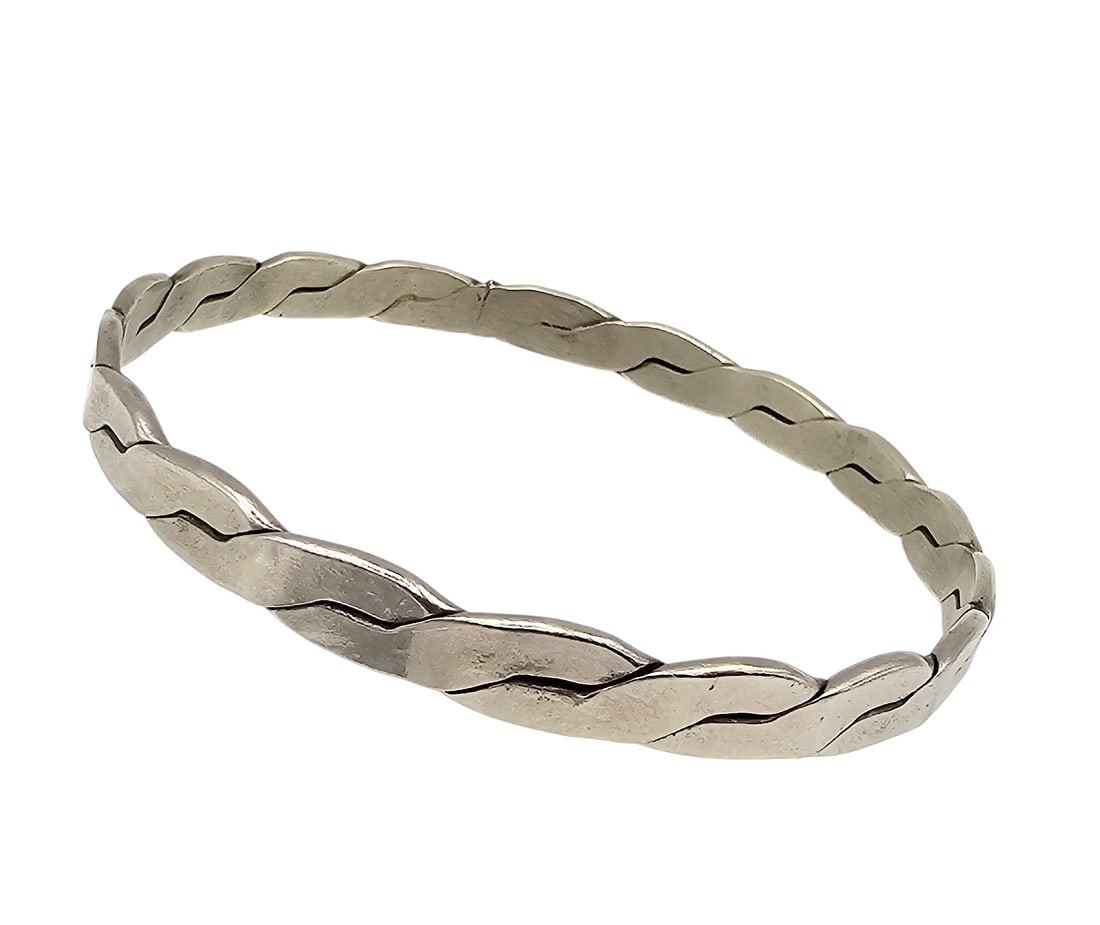 Signed Mexico Sterling Braided Bangle Bracelet - 2