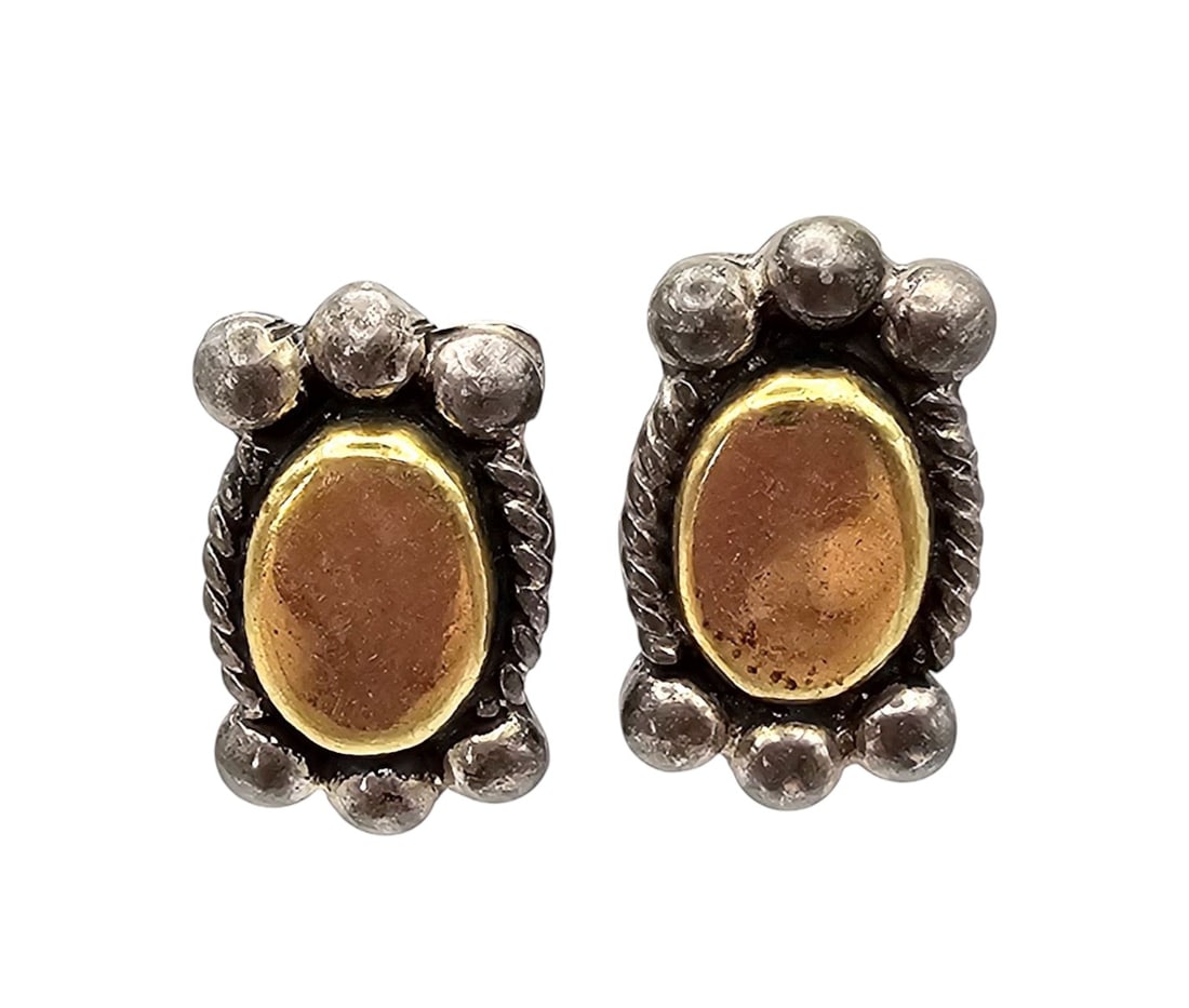 Mexico Sterling Two-Tone Earrings: Mexico Sterling Two-Tone Earrings 7.6 G