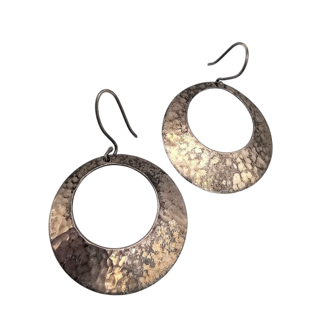 Signed AV Mexico Sterling Hammered Dangle Earrings: AV Mexico Sterling Hammered Drop Dangle Earrings 10.9 G