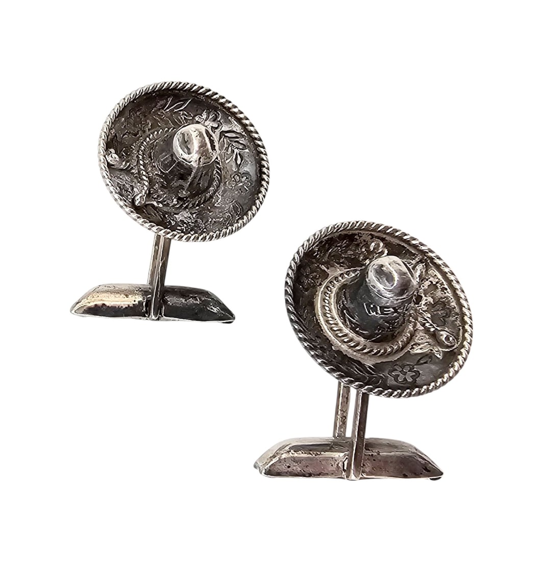 Signed Mexico Sterling Sombrero Hat Cufflinks: Signed Mexico Sterling Sombrero Hat Cufflinks 9.5 G