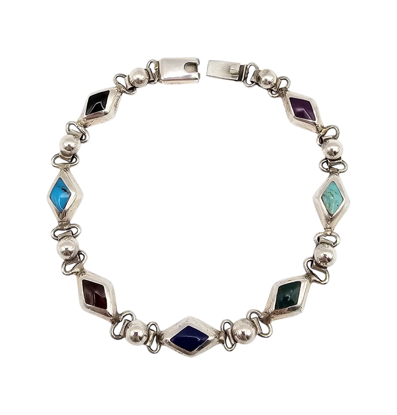 Mexico Sterling Multi Stone Bracelet: Mexico Sterling Multi Stone Bracelet 22.1 G