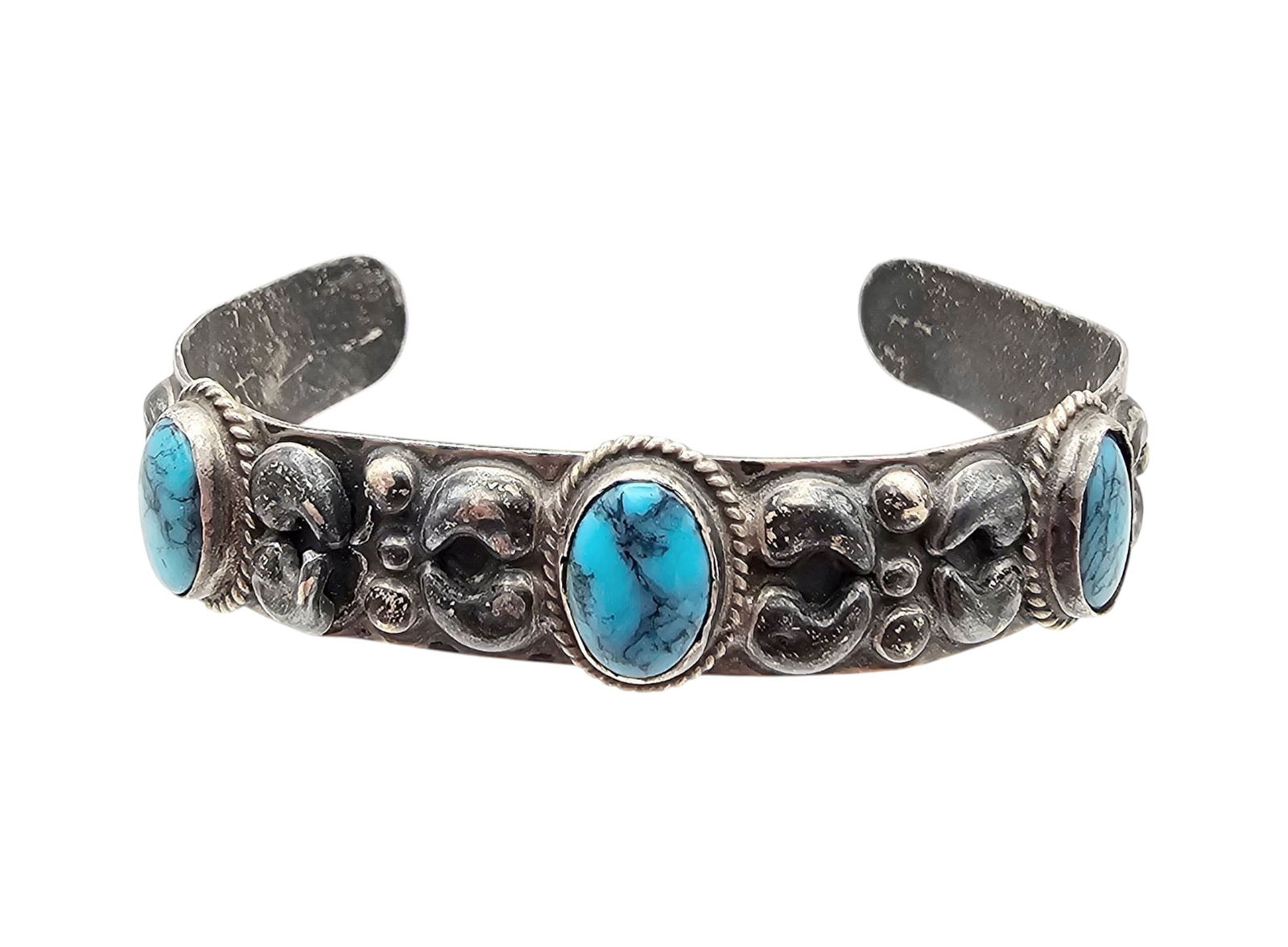 Signed Mexico Sterling Turquoise Cuff Bracelet: Signed Mexico Sterling Turquoise Cuff Bracelet 12.7 G