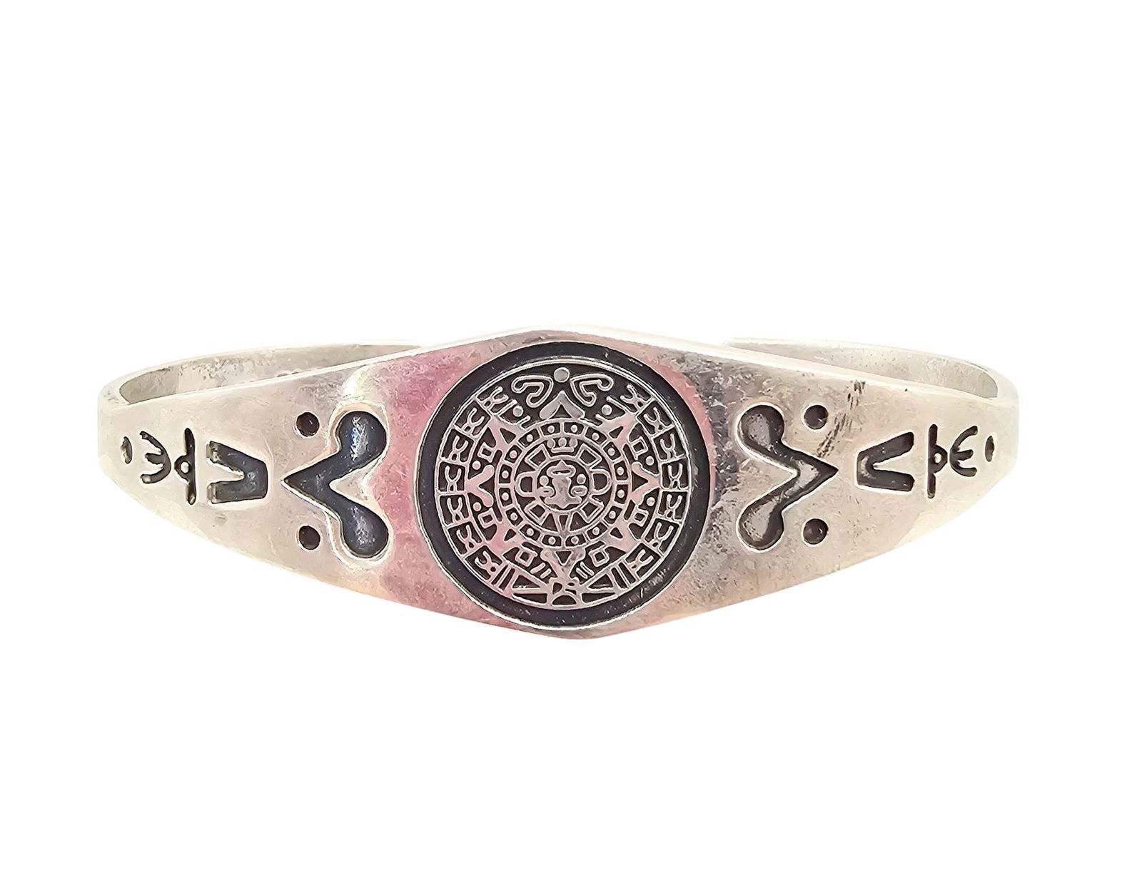 Signed Mexico Sterling Aztec/Mayan Style Cuff Bracelet: Signed Mexico Sterling Aztec/Mayan Style Cuff Bracelet 21.2 G